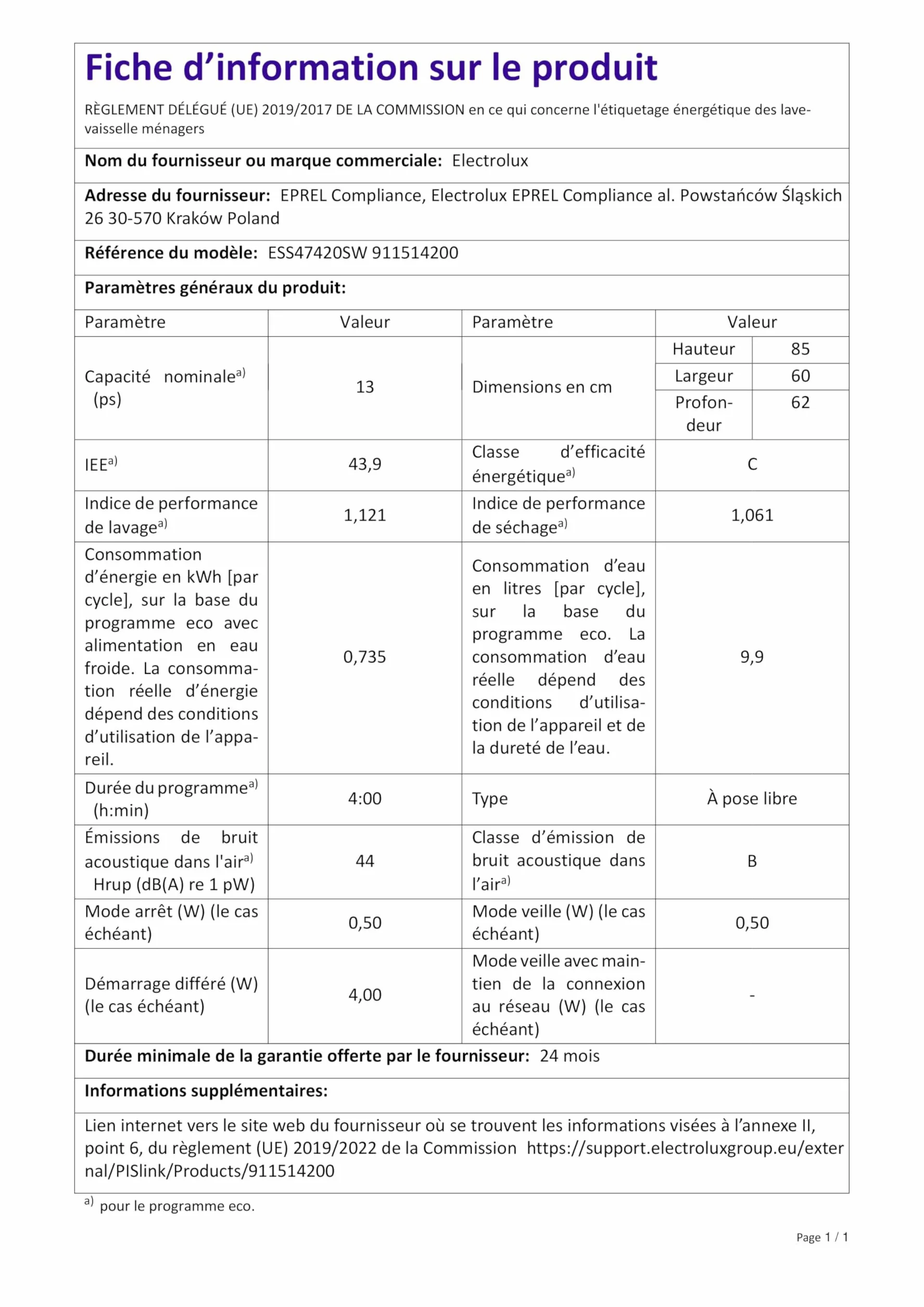 Electrolux ESS47420SW Lavavajillas 60 cm 13 cubiertos AirDry Auto 30 min Display XL Extrahigiene Brazo Aspersor Satélite Softspikes 44 dB(A) Blanco Clase C