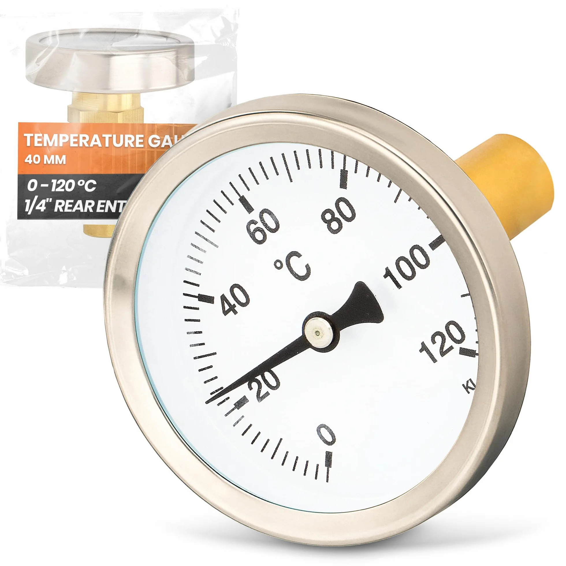 Termómetro Bimetálico de Contacto 1/4'' 40 mm 0-120°C Axial para Calderas