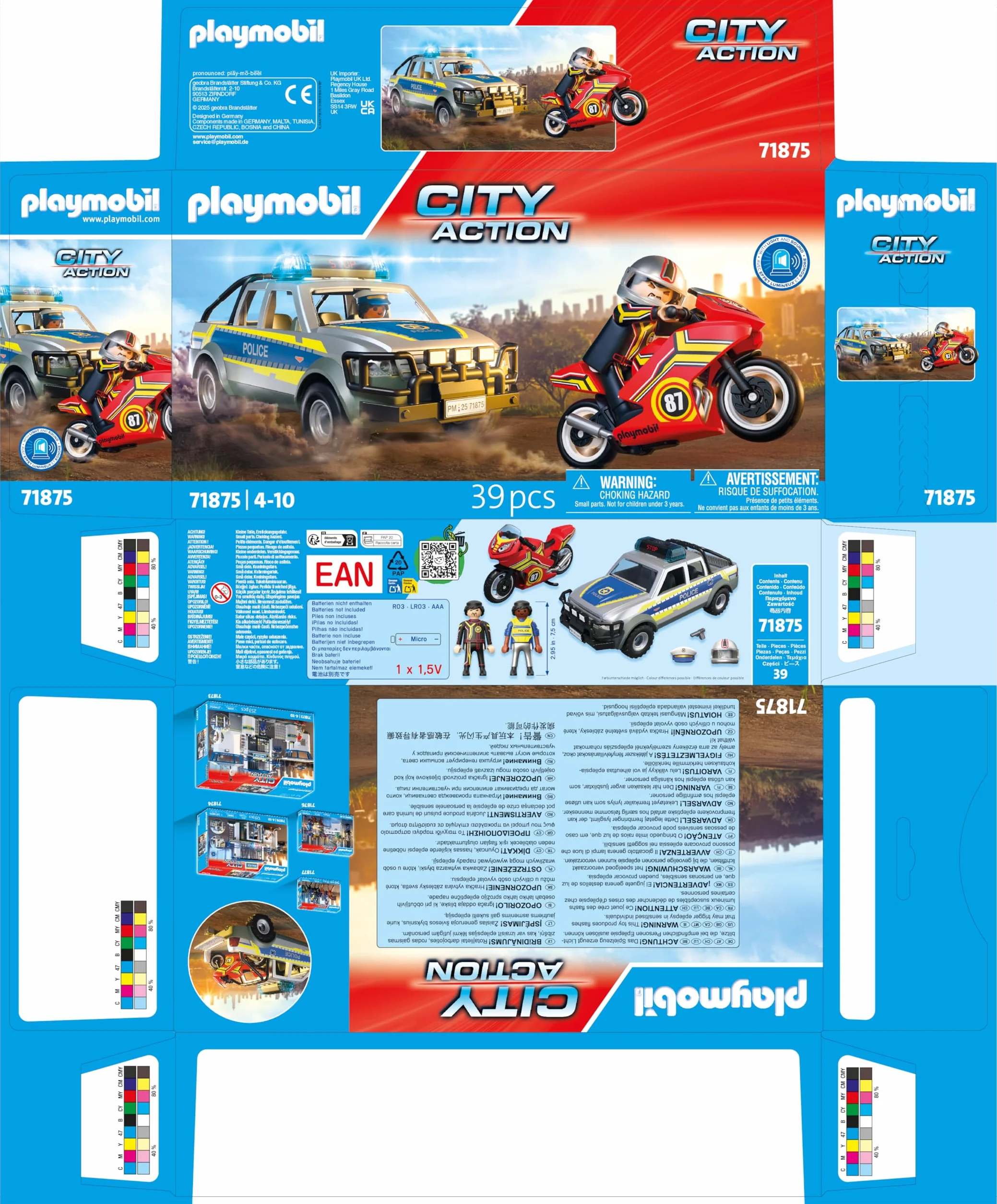 PLAYMOBIL Action Heroes Persecución con Camioneta Policial Juguete con Luces y Sonidos para Mayores de 4 Años 71875