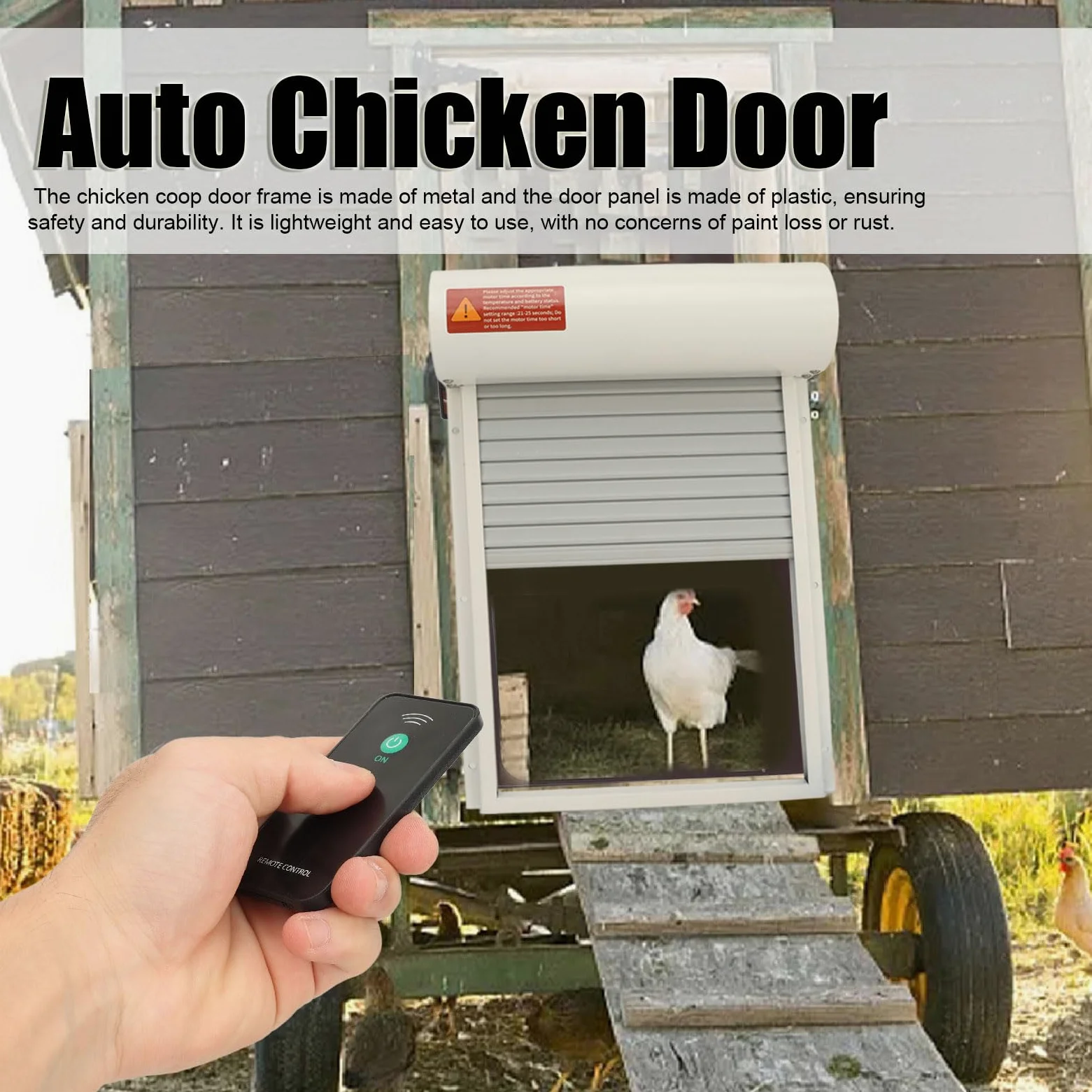Generic Puerta Automática para Gallinero con Energía Solar, Sensor de Luz y Temporizador para Uso Doméstico en Granja, Hierro Duradero, Metal y Plástico (WHITE)