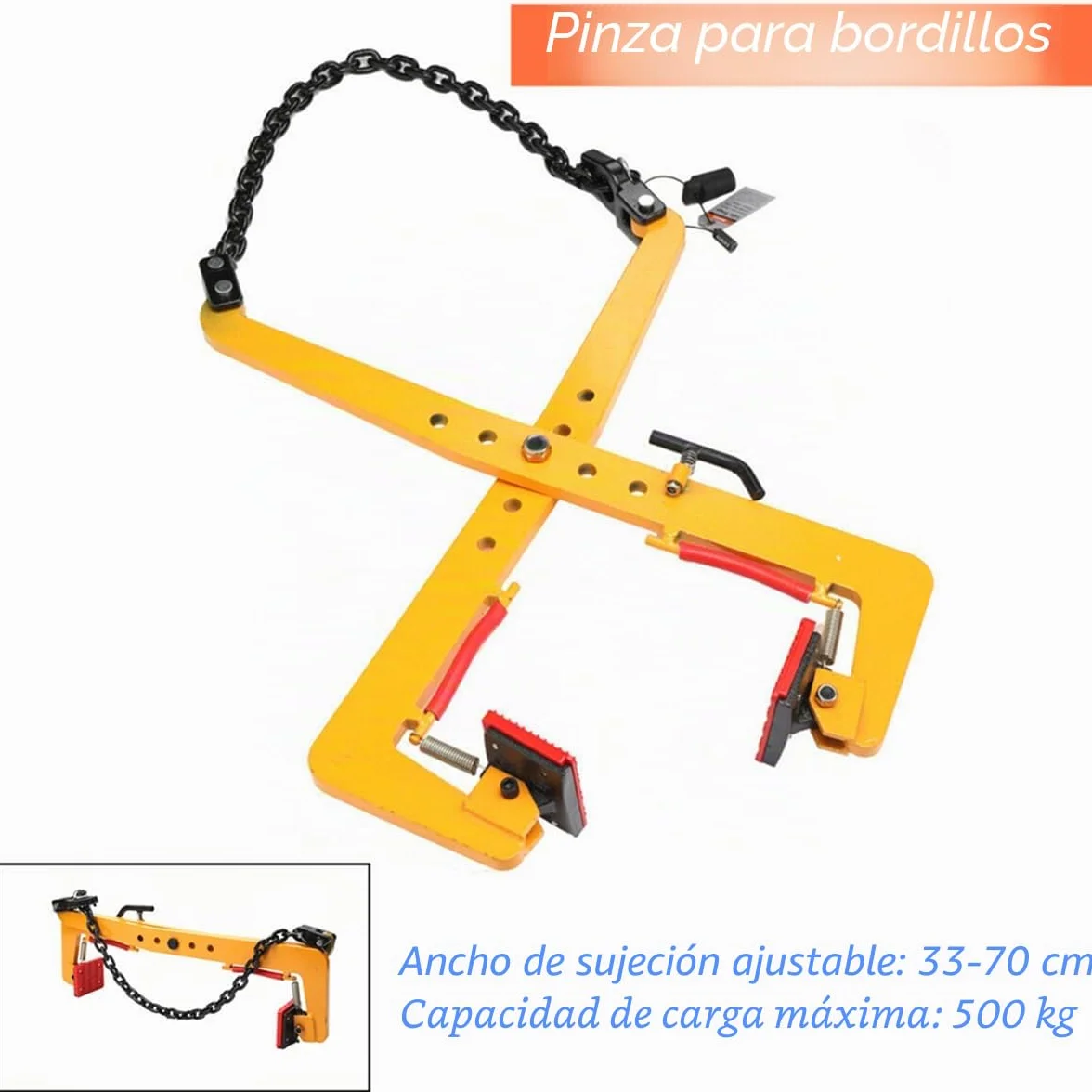 Pinza para Bordillos, Apertura 33-70 cm, Elevador de Piedra 500 kg, Alicates de Transporte, Abrazadera de Elevación, Soporte para Pavimentos