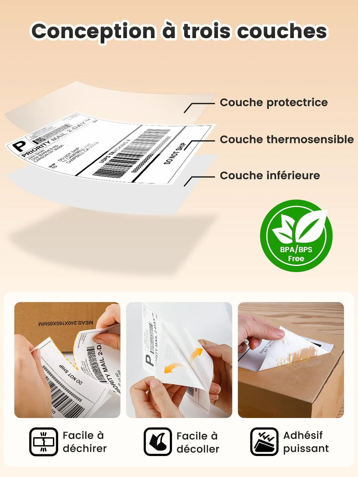 Phomemo Etiquetas de envío 4 × 6 papel térmico impermeables 100 unidades