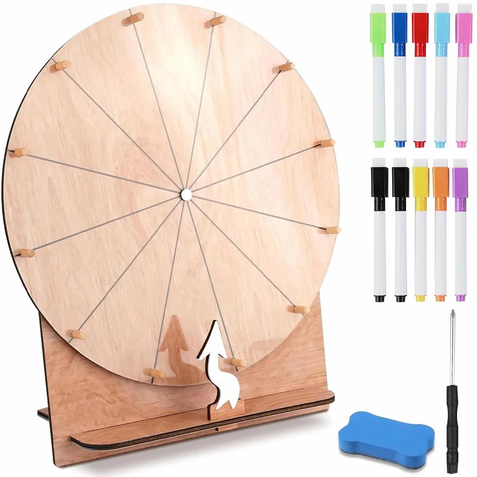 Rueda de la Fortuna 30cm 12 Ranuras Ruleta Giratoria con Borrador Marcador Destornillador