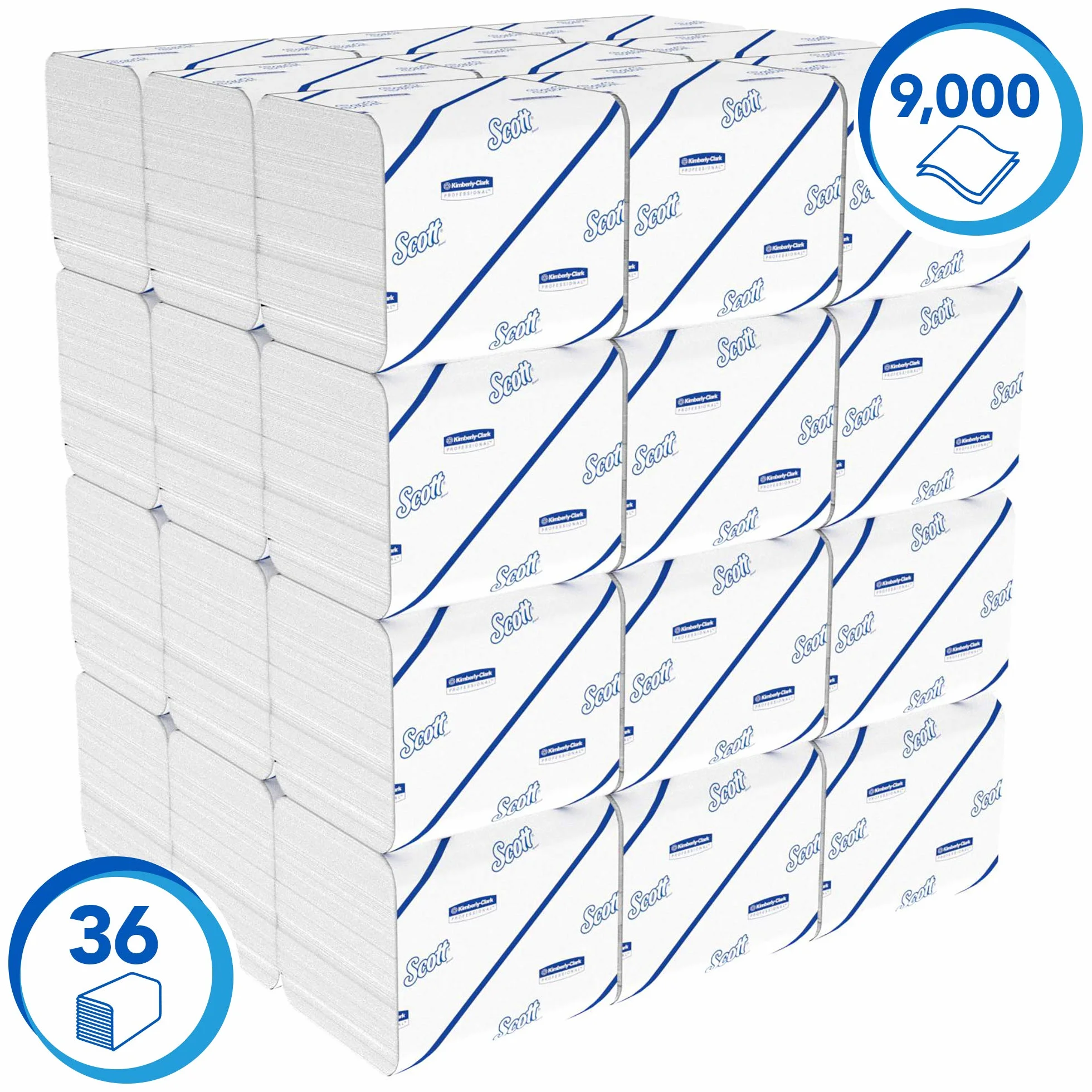 Scott Control Papel Higiénico 8508, Plegado, 2 Capas, Suave y Absorbente, 36 Paquetes x 250 Hojas de Papel Blancas (9.000 total)