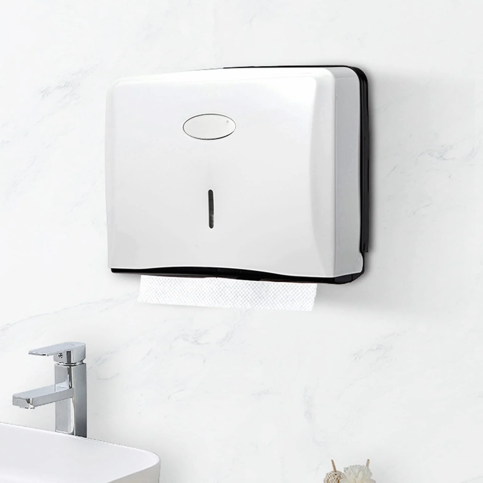 Dispensador de Toallas de Papel para Montaje en Pared, Soporte para Papel Secamanos Plegadas en C, Blanco