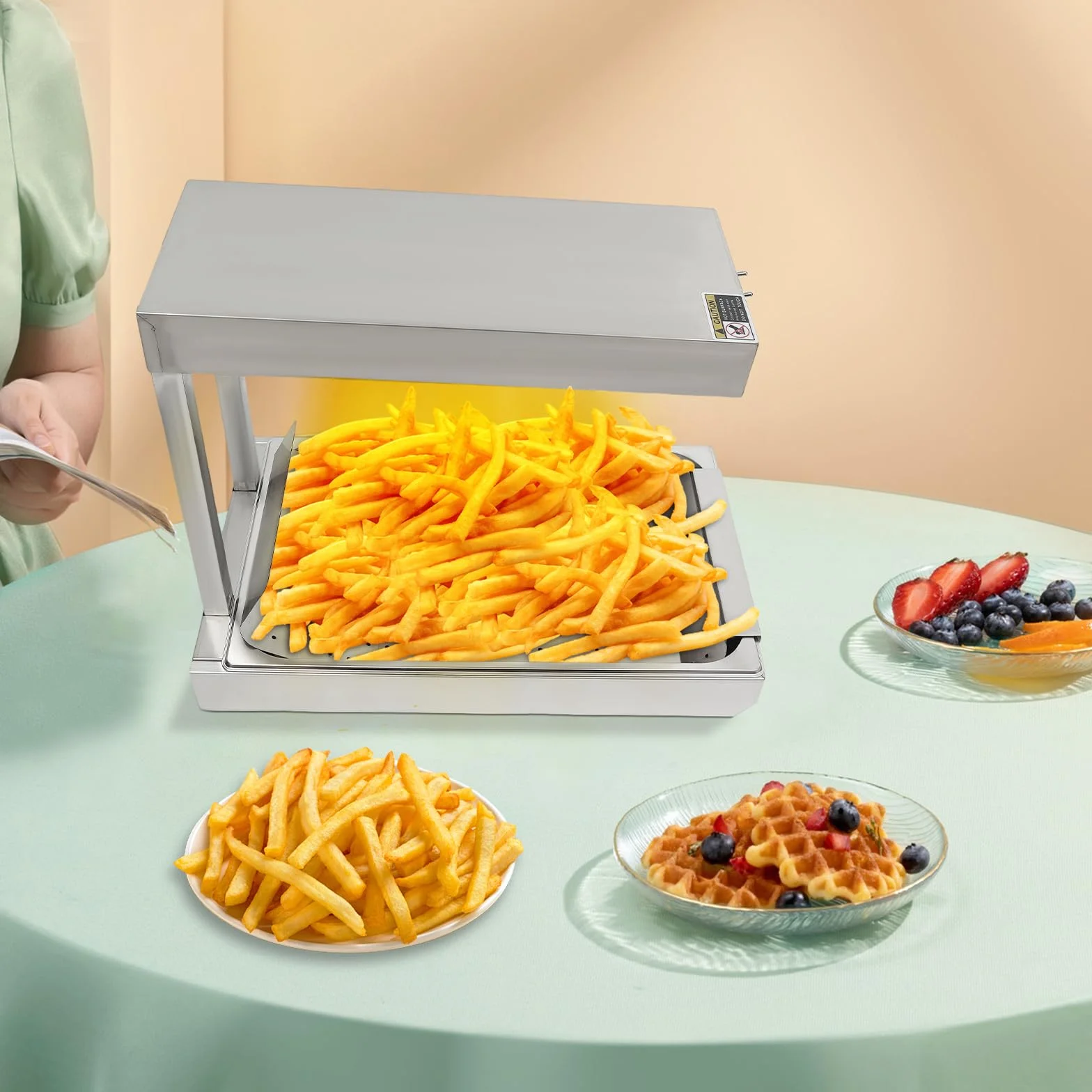 Lámpara de calor para patatas fritas, calentador de alimentos comercial de acero inoxidable eléctrico