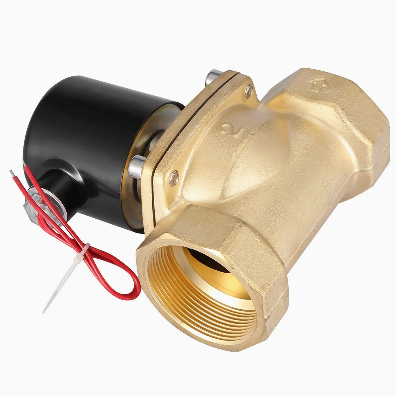 Eujgoov Válvula Solenoide NC Válvula Eléctrica de Latón de 2 Pulgadas de 2 Pulgadas Normalmente Cerrado 220 VAC para Gas de Aire de Agua