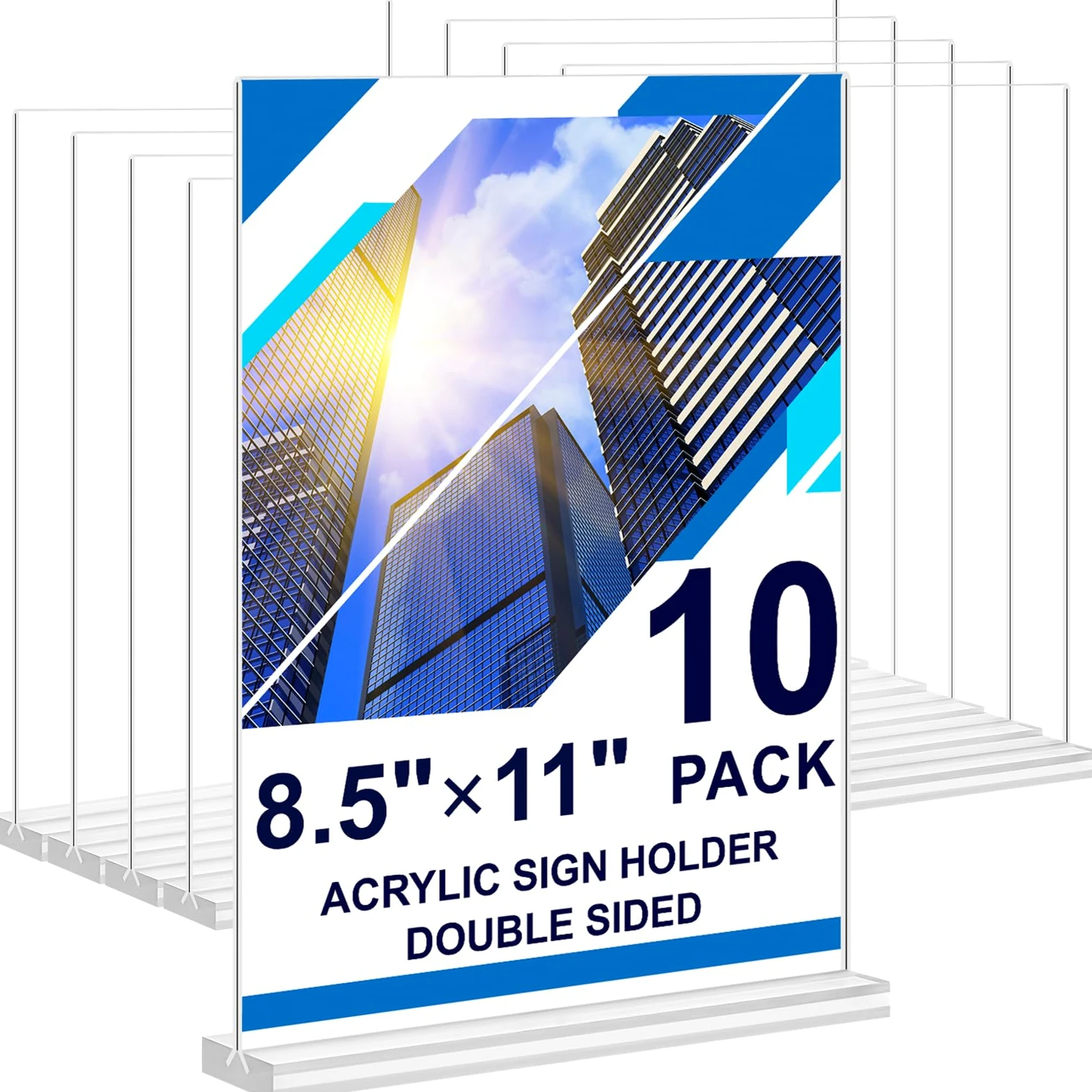 Soporte acrílico para letreros de 8.5 x 11 pulgadas, paquete de 10 soportes transparentes de doble cara para menú de mesa, soporte vertical de escritorio, soporte de papel para folletos, soporte de
