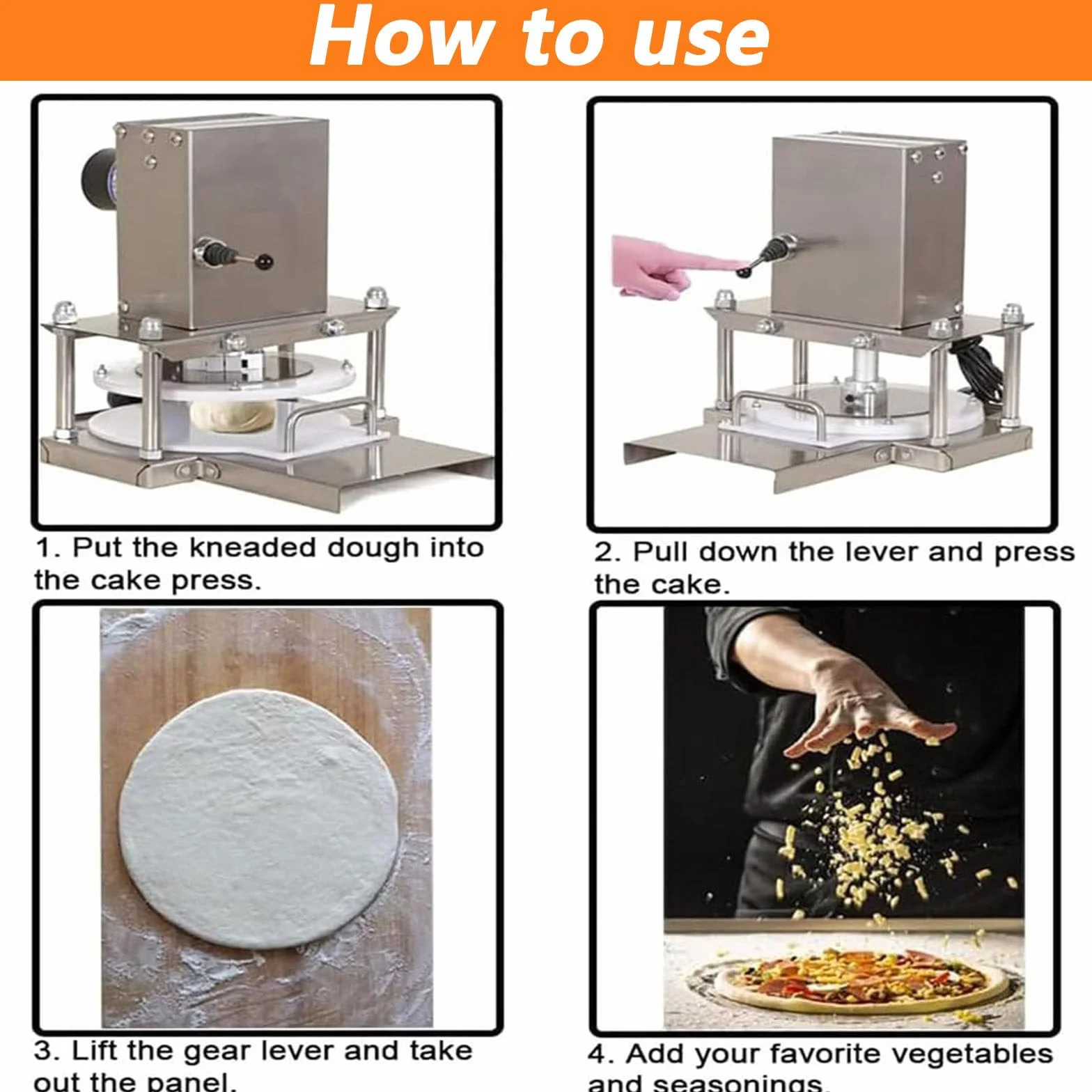 Laminadora para Pizza, Prensa para Pasta de Pizza Comercial diámetro de 8,6pulgadas, Máquina eléctrica para prensar Masa de Pizza, máquina para Pasta de Acero Inoxidable de Banco