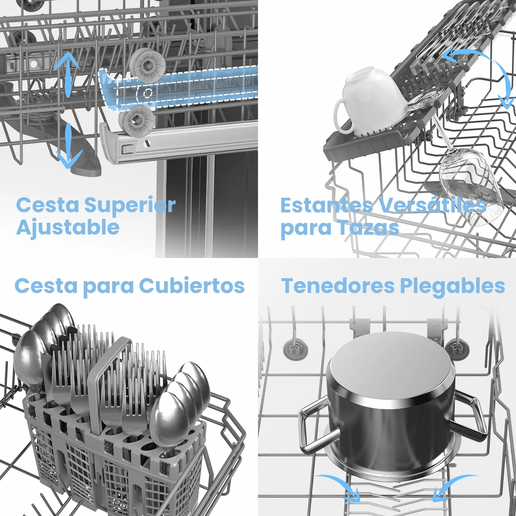 COMFEE' CDWEF1034BW Lavavajillas Independiente 10 Cubiertos 45cm Inicio Diferido Media Carga 72℃ Lavado higiénico Rejillas Flexibles Blanco