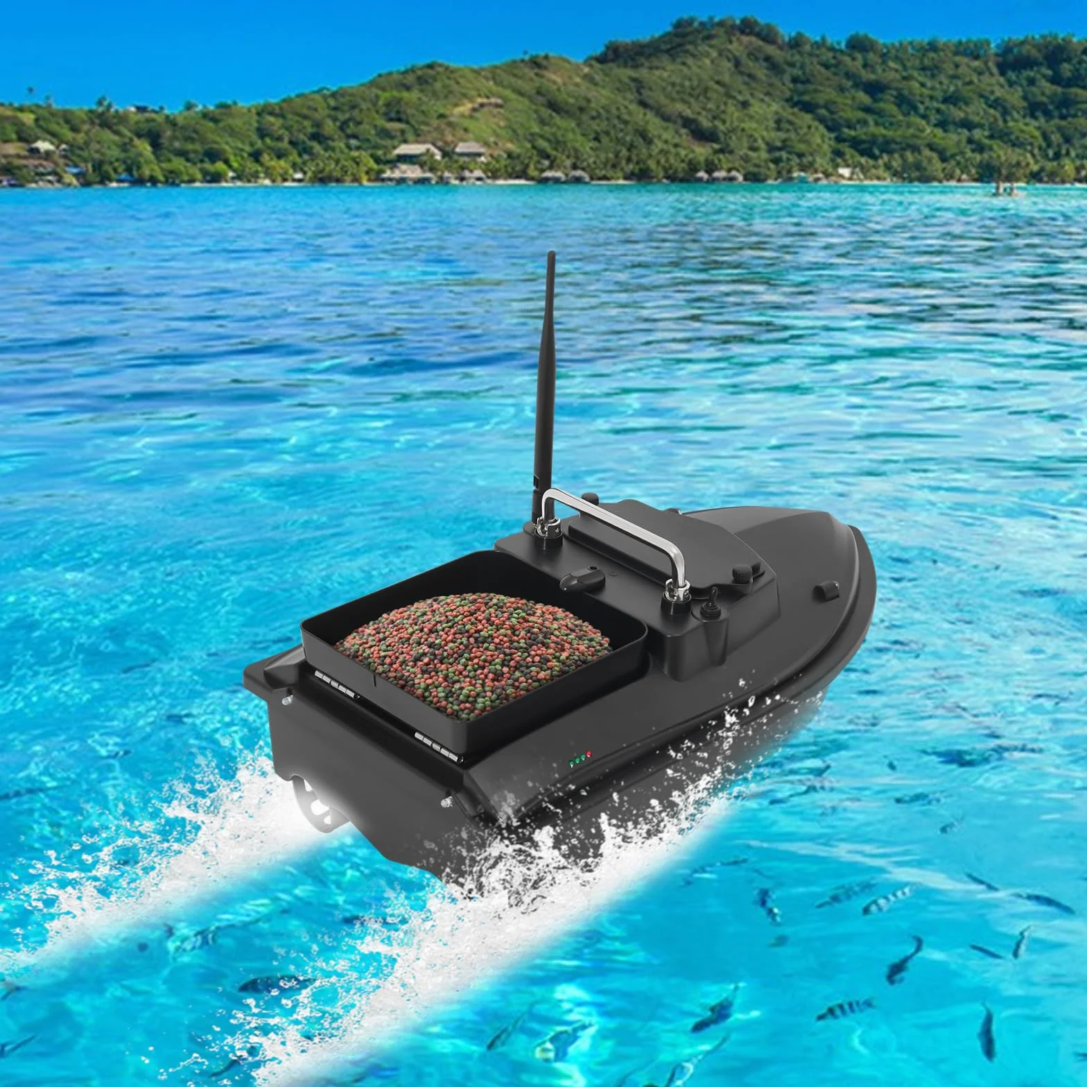 Rc barco pesca teledirigido con ecosonda y GPS, alcance 500 m, hélices tres hojas, luces nocturnas