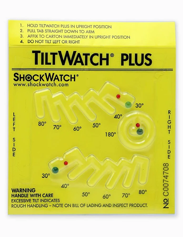 TiltWatch Plus Indicador de Vuelco para Transporte de Mercancías | Pack de 10 Unidades