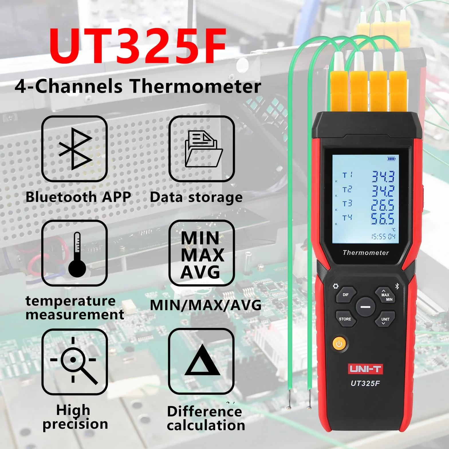 Termómetro inteligente Bluetooth UT325F 4 canales tipo K J T E R S N