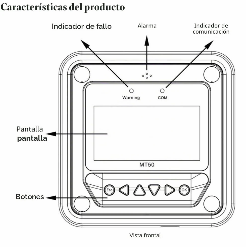 EPEVER Medidor remoto de pantalla LCD MT50 Compatible con controlador solar MPPT como Tracer-BN Tracer-AN LS-B LS-BP VS-BN eTracer iTracer
