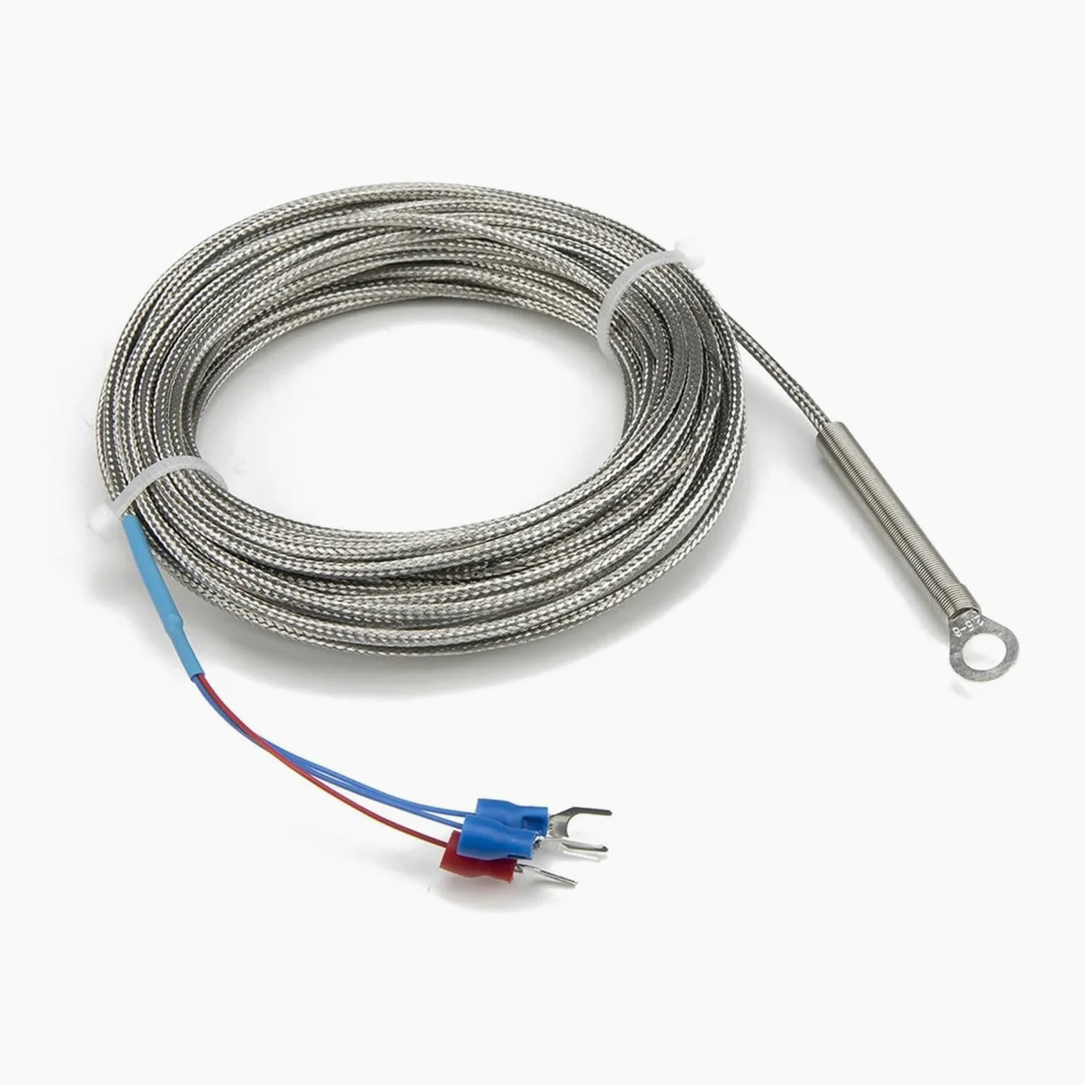 Sensor de temperatura RTD con cabezal de anillo y orificio de 6 mm y cable metálico de 10 m, tipo PT100(5mm hole)