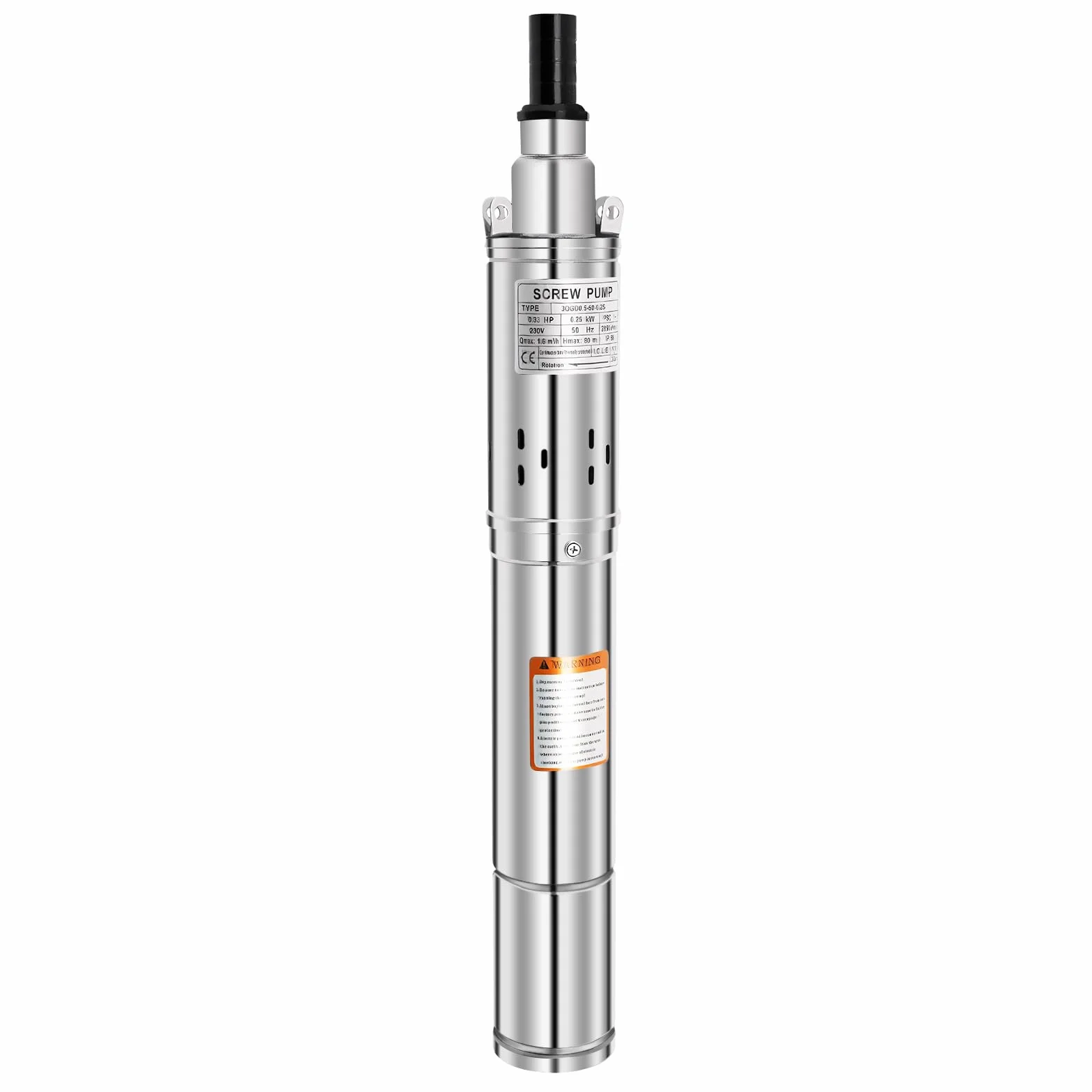 MINRS Bomba para pozos profundos, 240 V, 250 W, de acero inoxidable, caudal máximo 1600 L/h, bomba sumergible máx. altura de extracción de 80 m, bomba de tubo para pozos, riego de granjas, abrevadero
