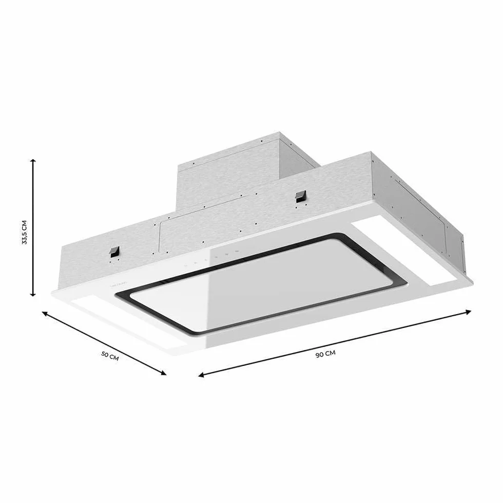 Cecotec Campana Extractora 90 Cm Integrable De Techo Bolero Flux Tir 908000 Glass White A++ Succión 800M3/H Control Remoto Filtro Carbono Booster