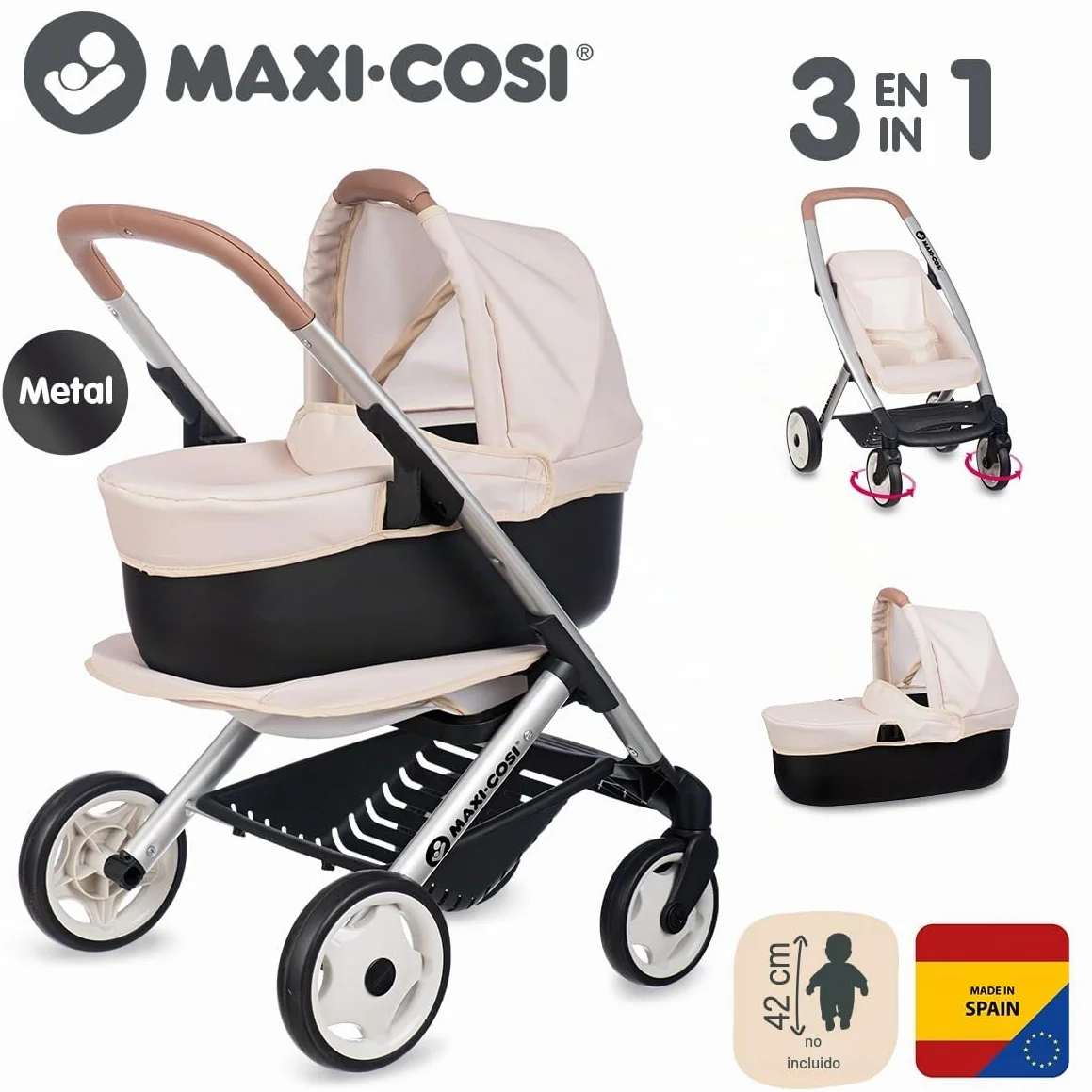 Smoby Maxi-Cosi Cochecito Beige para muñecas 42 cm 3 años