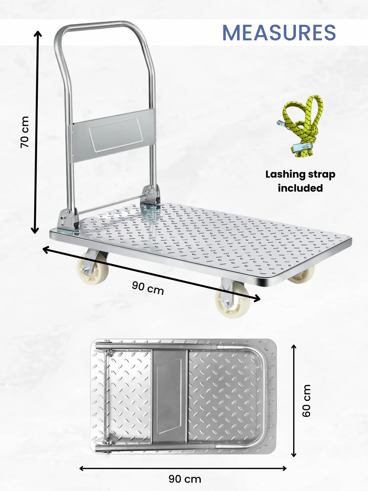 Carro Plataforma con Ruedas. Carretilla Plegable de Carga 400kg. Carrito Plataforma de Mano, Transporte Anticolisión para Mudanzas, Almacén. Acero Titanio.