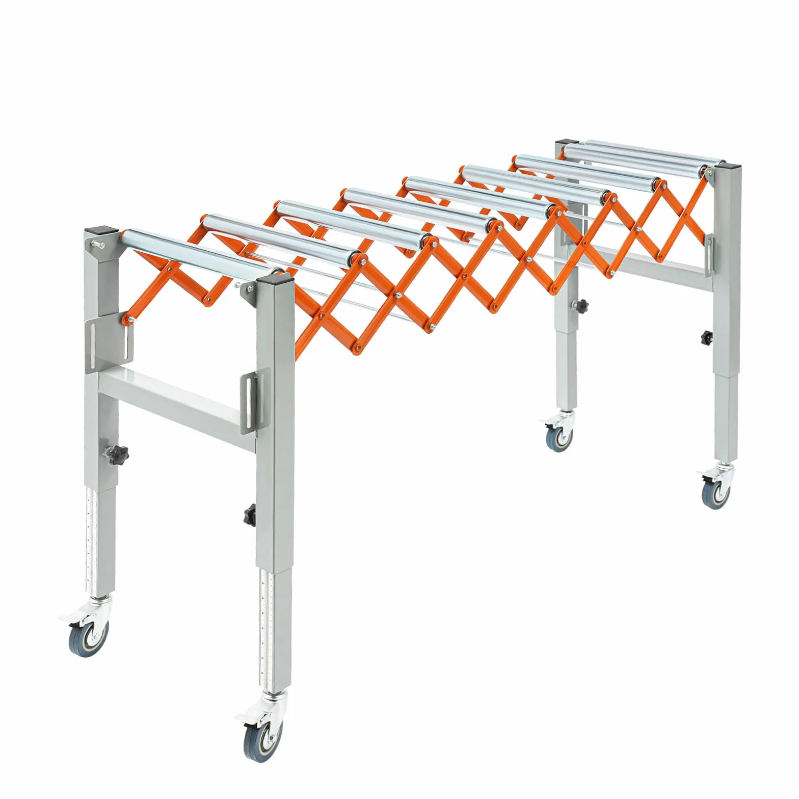 Rodillo transportador ajustable de tijeras, altura ajustable, rodillo transportador extensible de 46 a 130 cm, mesa de metal para transportadores ligeros, capacidad de carga de 50 kg