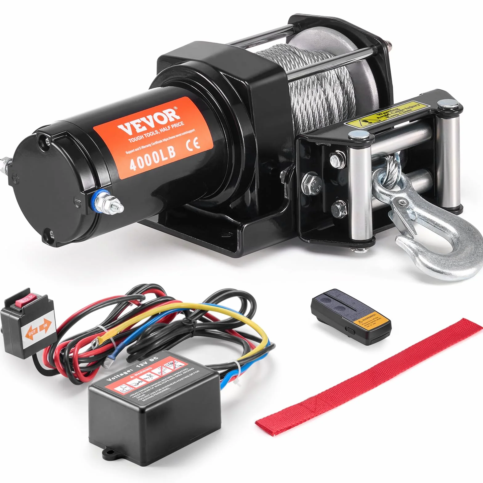 VEVOR Cabrestante eléctrico Capacidad de tracción 1814 kg 12 V CC con Cable de Acero de 7 Hilos 118,7 cm Control Remoto inalámbrico y con Cable IP55 Impermeable cabrestante para Remolque ATV UTV
