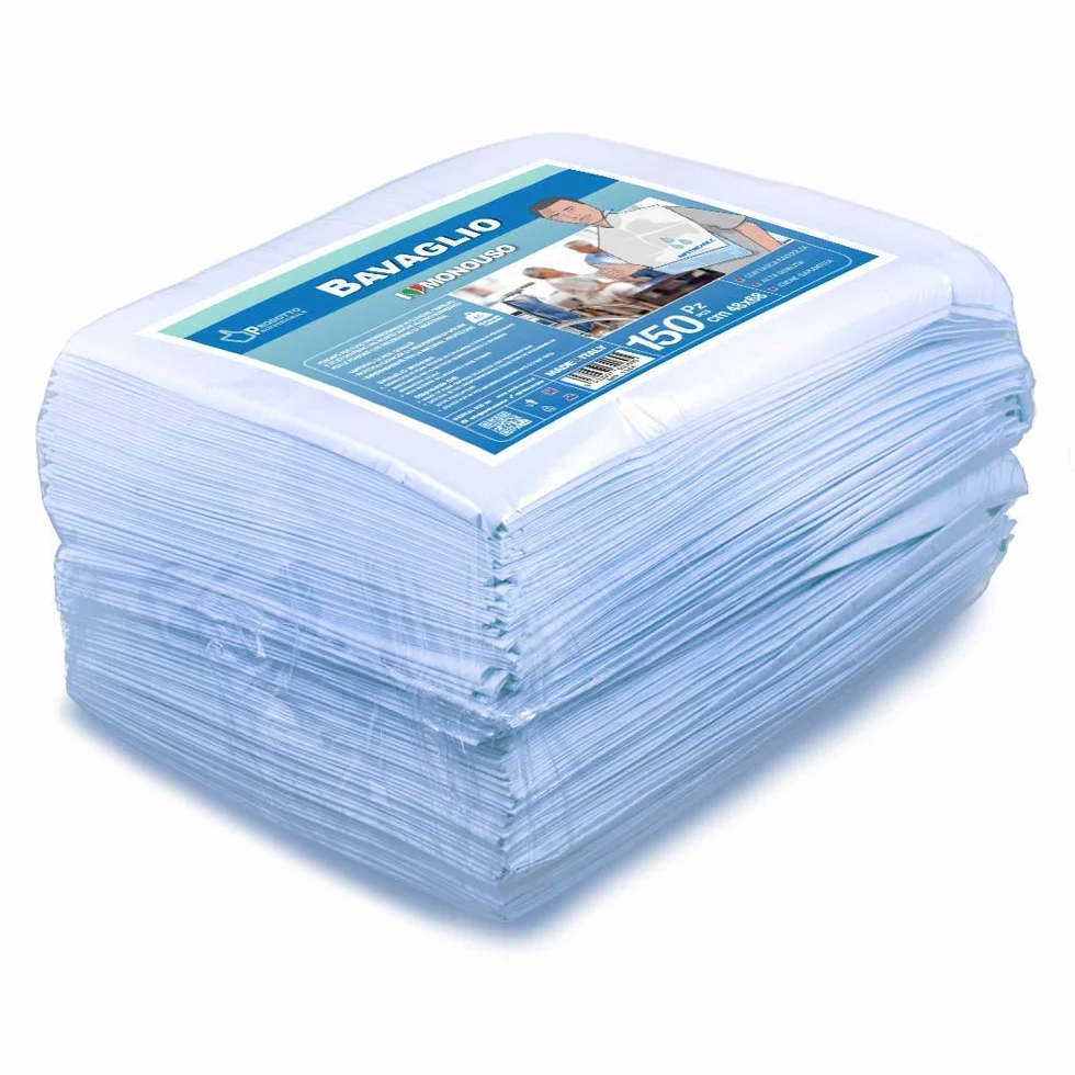 MEDICAL SUD PROFESSIONAL Baberos desechables para adultos de celulosa y polietileno con bolsa de recogida absorbentes e impermeables, fabricados en Italia