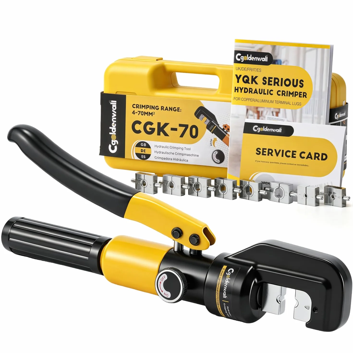 CGOLDENWALL YQK-70 Crimpadora Hidráulica 10T 9 Matrices Acero Hexagonal 4-70mm² Trazo 12mm