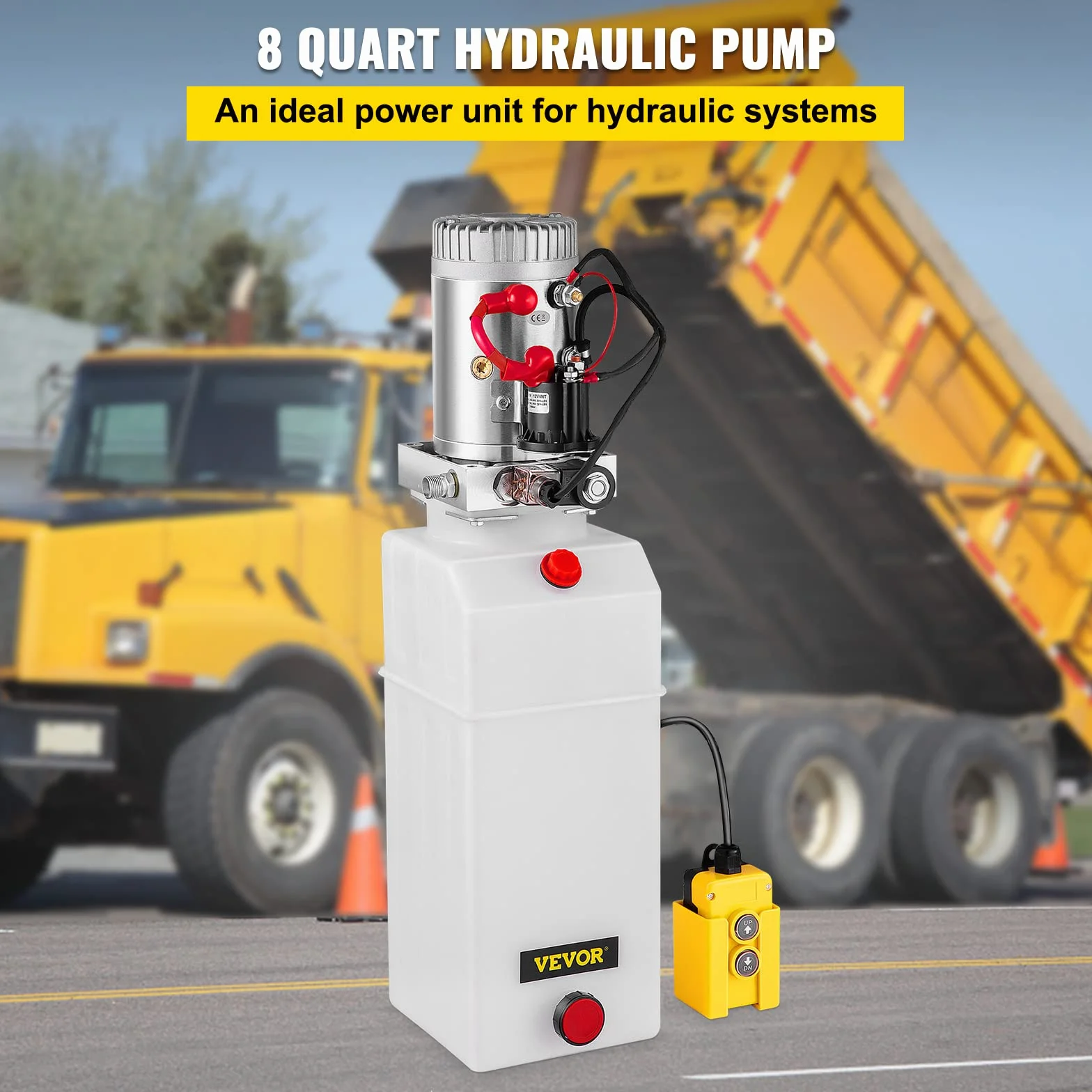 VEVOR Bomba Hidráulica con Simple Efecto 8L para Remolque de Coches Depósito de Plástico Bomba Hidráulica Remolque Tanque 12V Bomba Hidráulica con Efecto Simple para Remolque Volquete