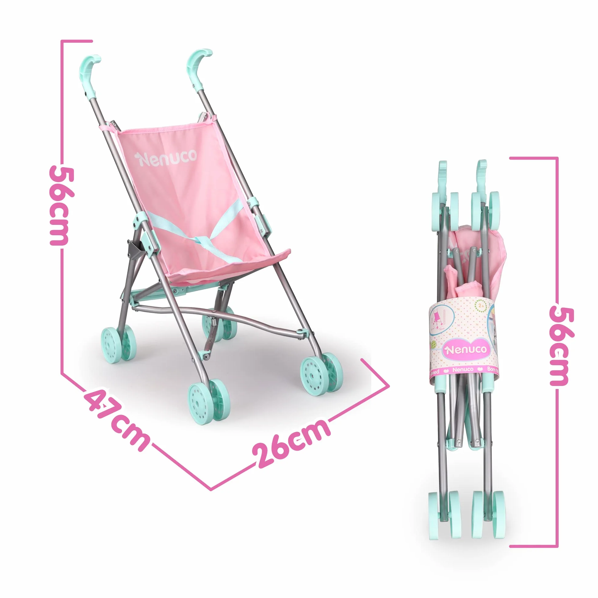 Nenuco Sillita de Metal Carrito de Paseo Juguete Rosa Azul Metálica Plegable 3 años