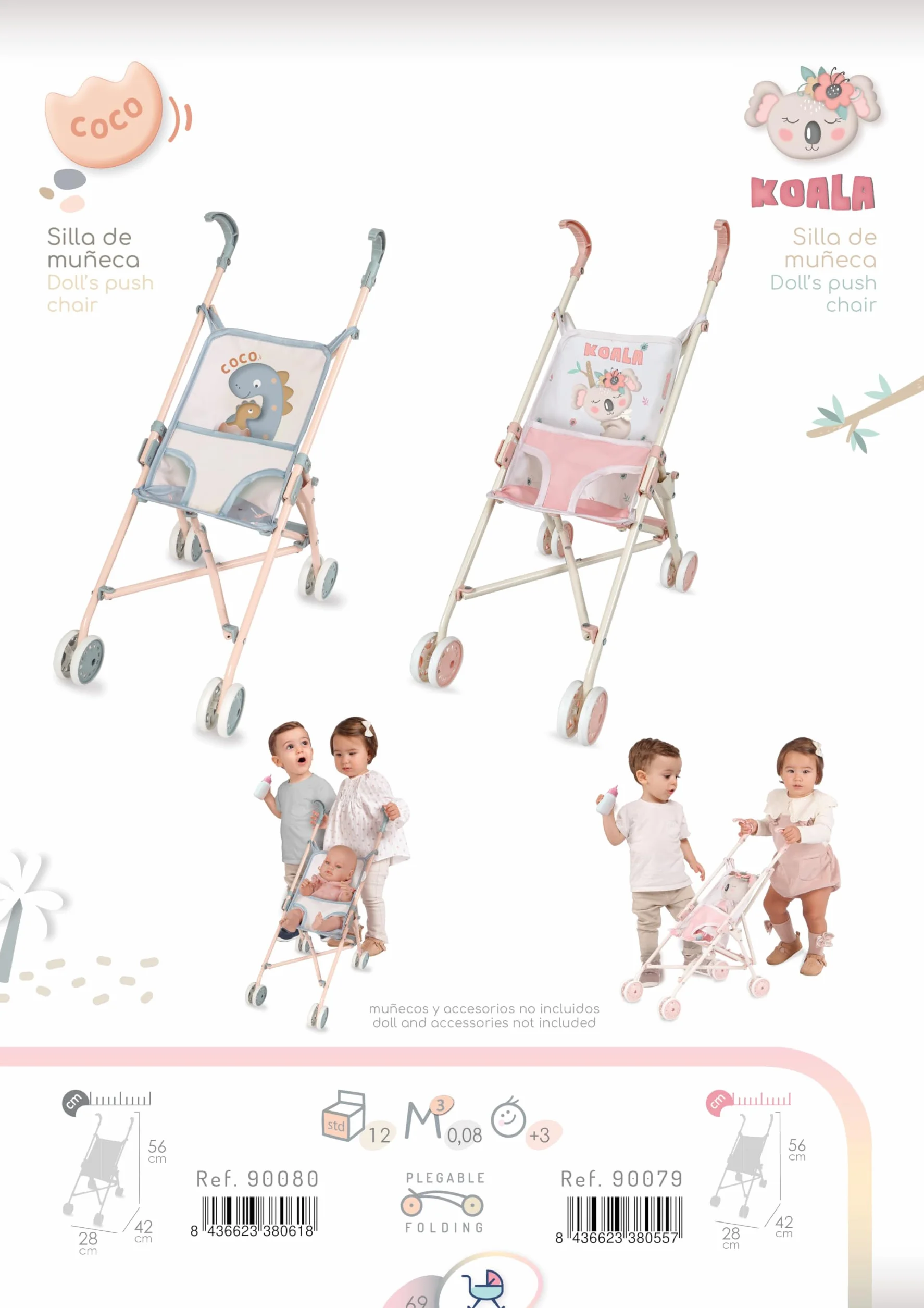 Silla de muñeca Plegable para muñecas de hasta 48 cm
