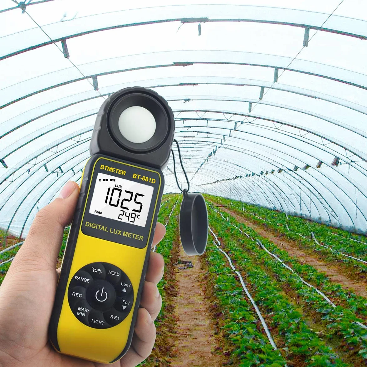 BTMETER BT-881D Medidor de Luz Digital 0,01~400.000 Lux Sensor Giratorio 270º para Plantas LED