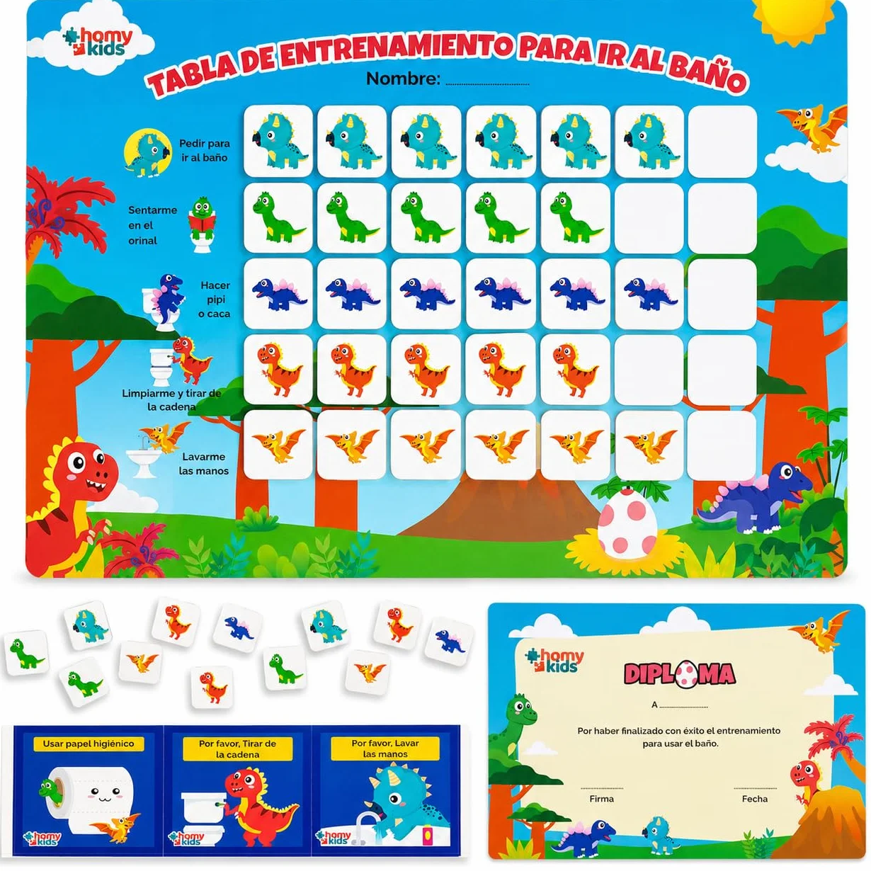 HOMYKIDS Tabla de Recompensas para Aprender a Ir al Baño en ESPAÑOL - Tabla de Entrenamiento con Pegatinas Magnéticas para Niños