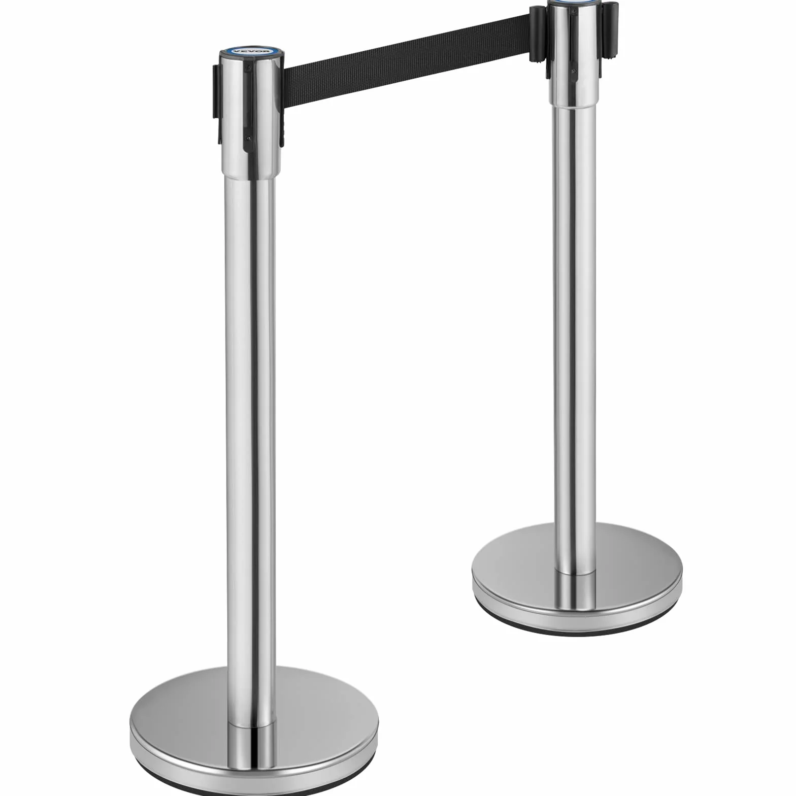 VEVOR Poste Separador con Cinta Extensible 2 m, Altura 90 cm, Base 32 cm, Negro, 2 Piezas