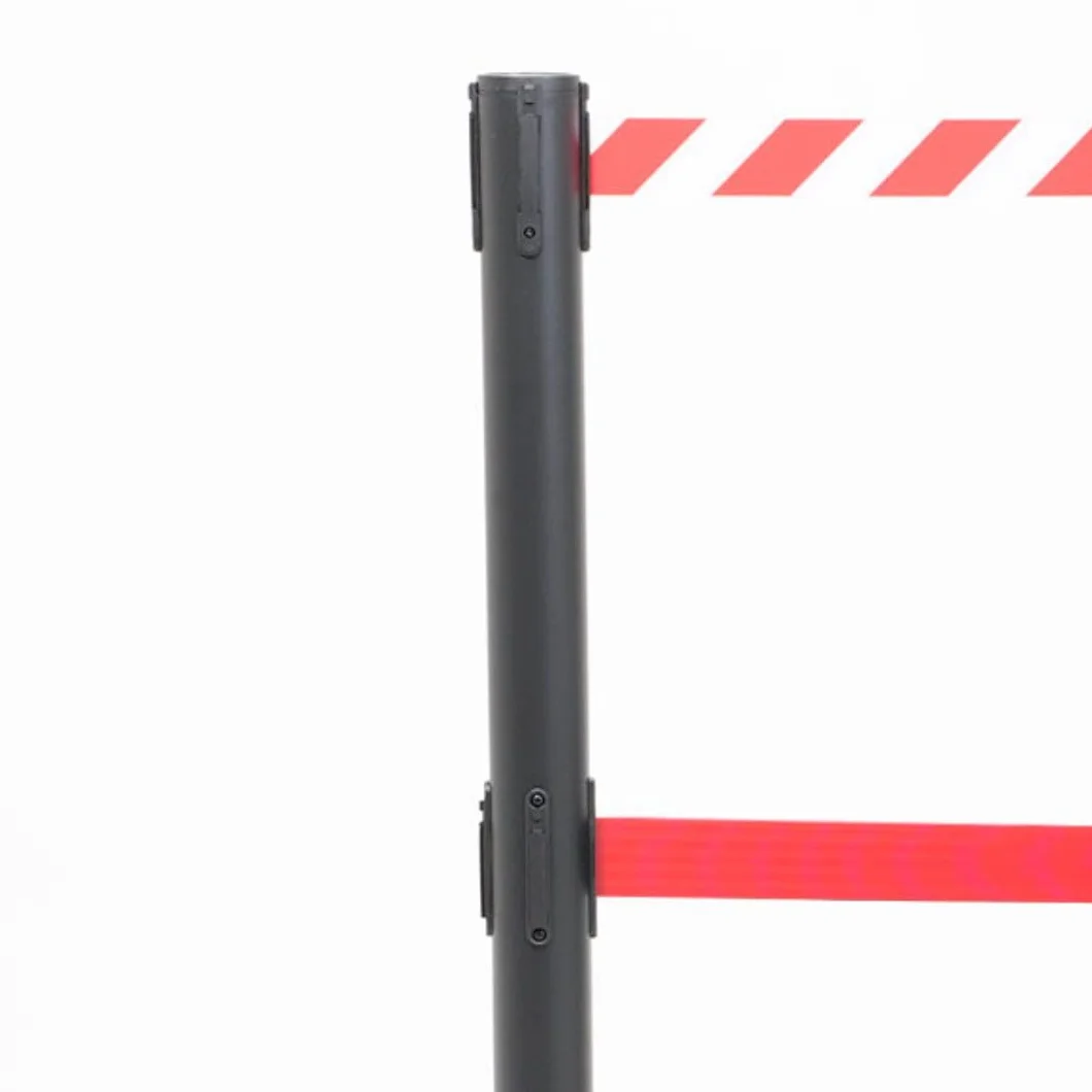 Danieli Store | Poste separador negro mate con dos cintas retráctiles de 3 metros | Poste delimitador con sistema de seguridad | Cintas (Blanco/Rojo y Rojo)