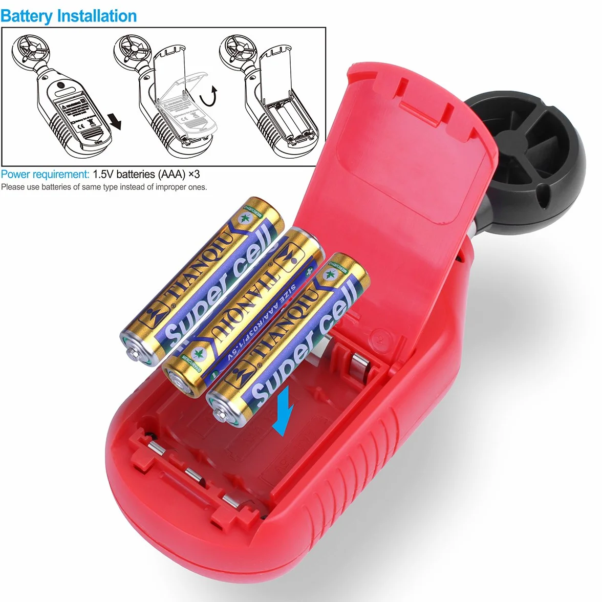 Anemómetro de mano UT363BT Bluetooth digital con termómetro