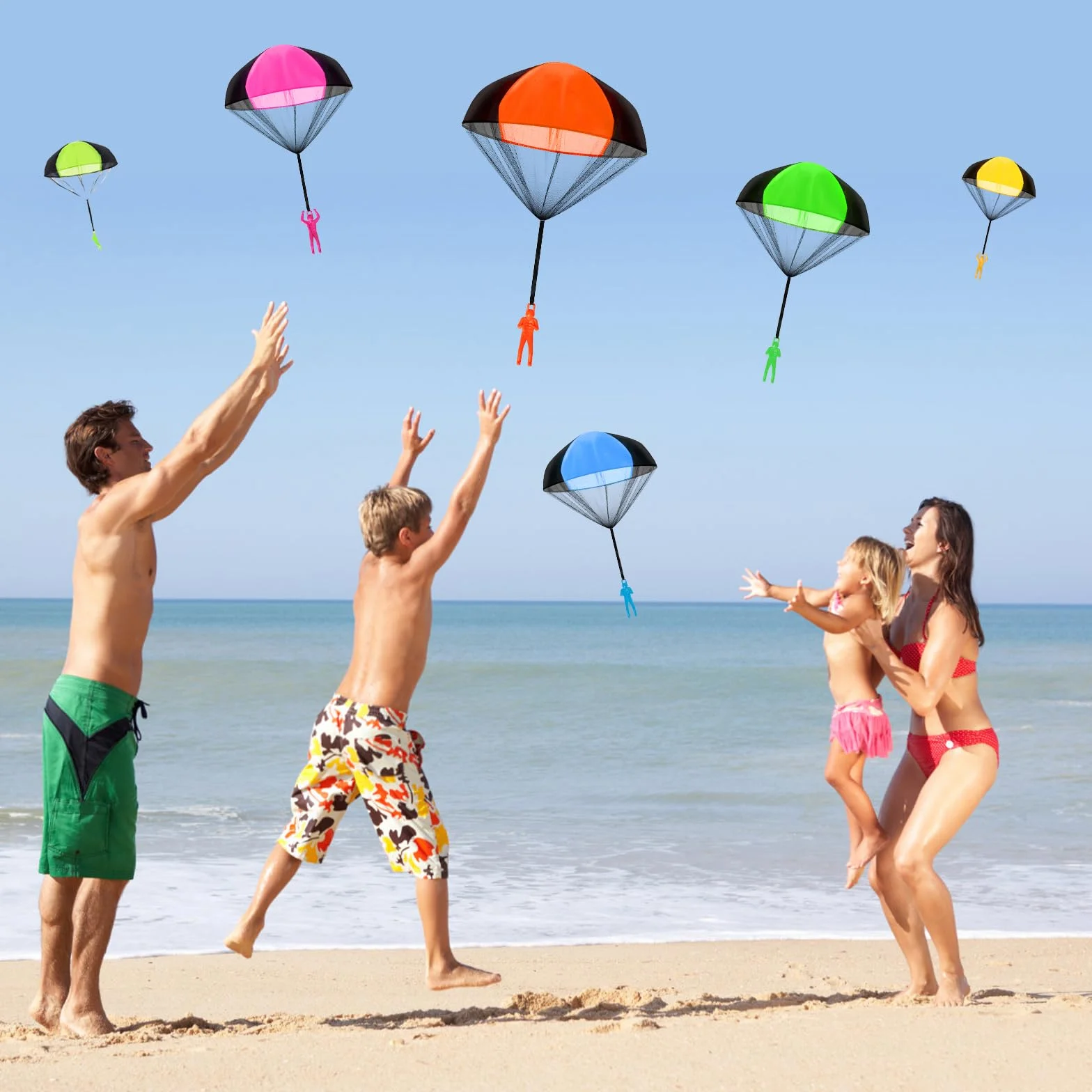 Juguete de Paracaídas 10 Piezas Set, Mano Que Lanza Paracaidista, Juguetes al Aire Libre para Niños