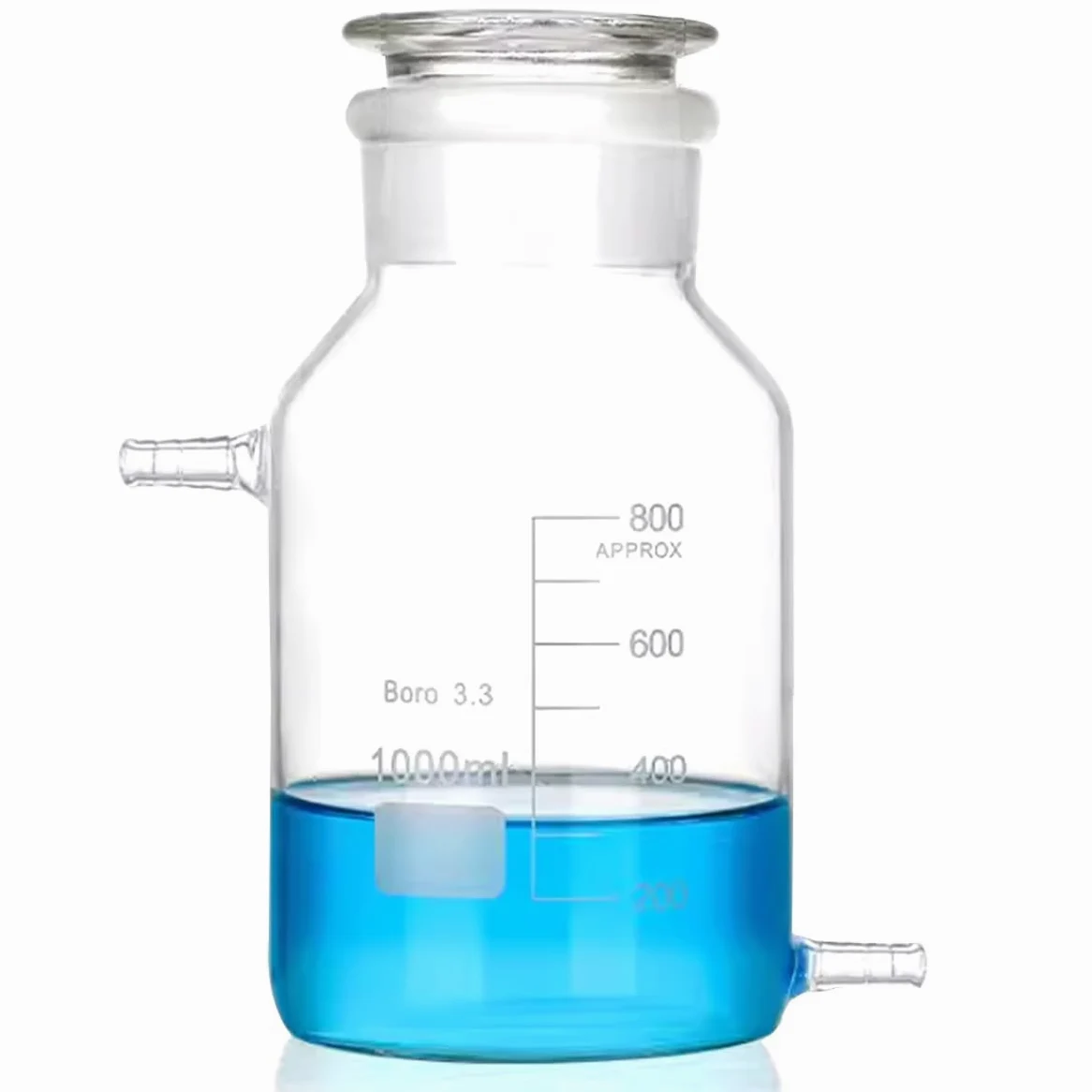 Botella de reactivo de desviación de vidrio de borosilicato, botella de almacenamiento de vidrio transparente de boca ancha, con tapón de vidrio esmerilado y dos cabezas de pagoda. (1000ML)