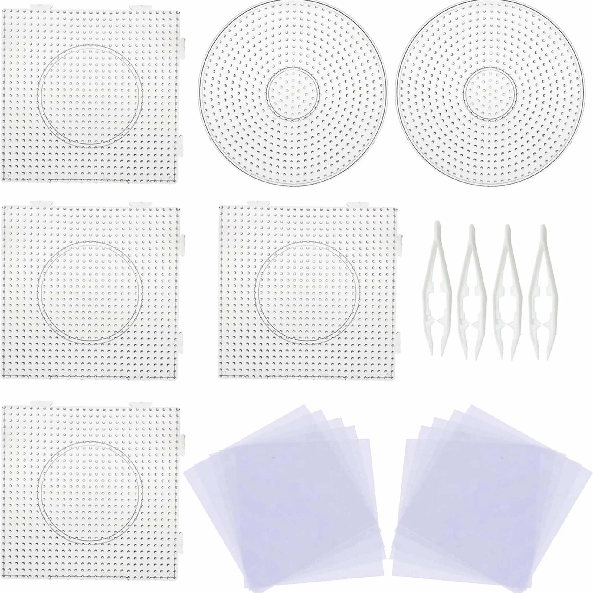 Pegboards Plantillas Grandes 5mm 6 Pz con Cuentas Blancas 4 Pz Papel de Planchado 10 Pz Placas Cuadrado Transparente para Cuentas Niños Artesanía Perlas