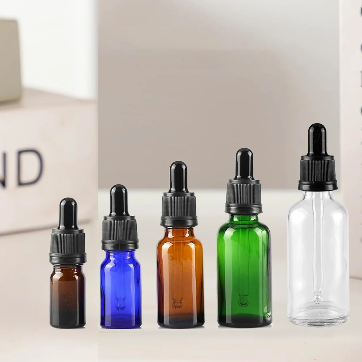 24 Piezas 100ml Transparente vidrio Botellas con cuentagotas y tapa de seguridad para Muestra Fragancias de Aceites Esenciales de Aromaterapia Masaje
