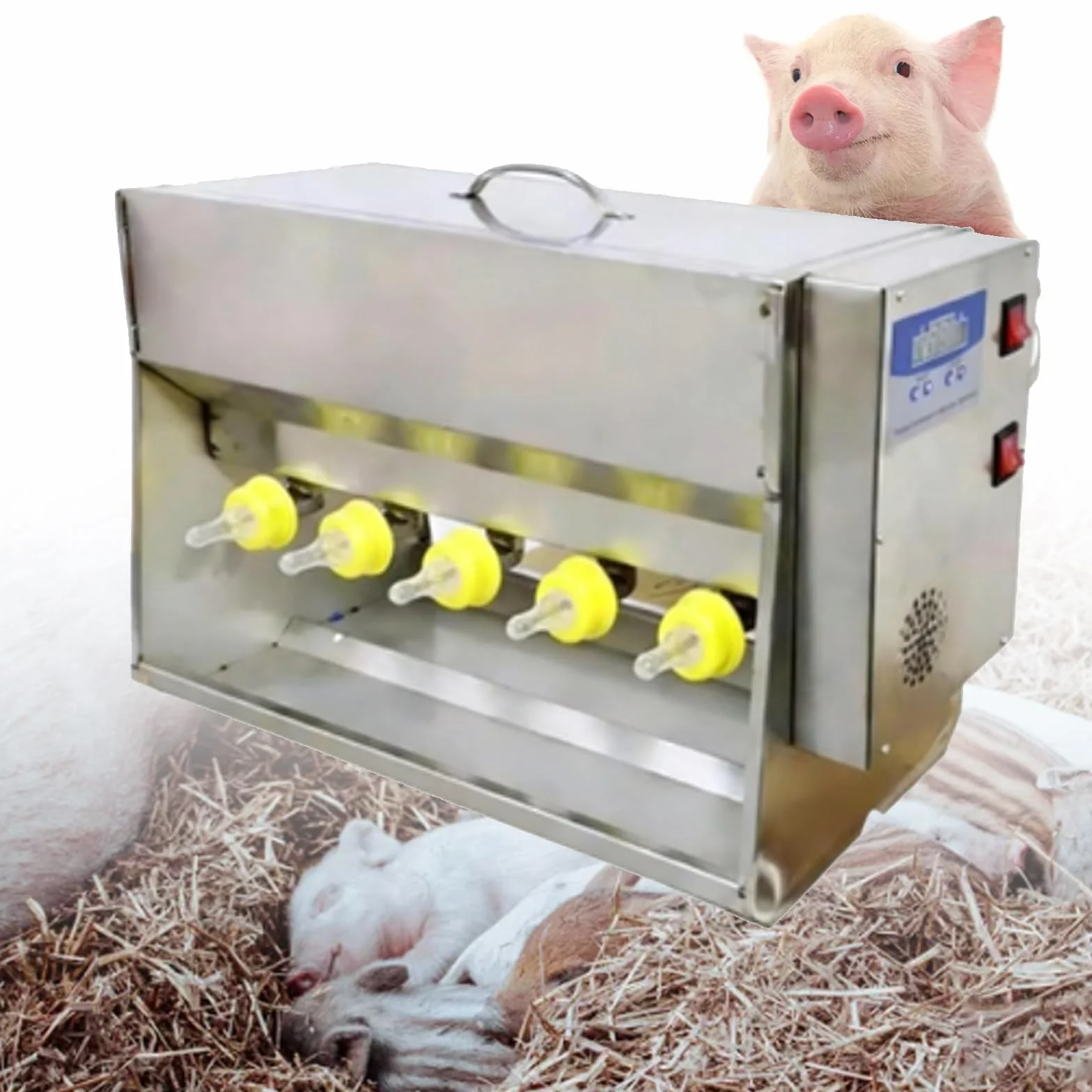Estación de alimentación para lechones, biberón para lechones con 10/14 tetinas, alimentador de leche con agitador automático, tapa y válvula de acero inoxidable, alimentador de leche para ganado