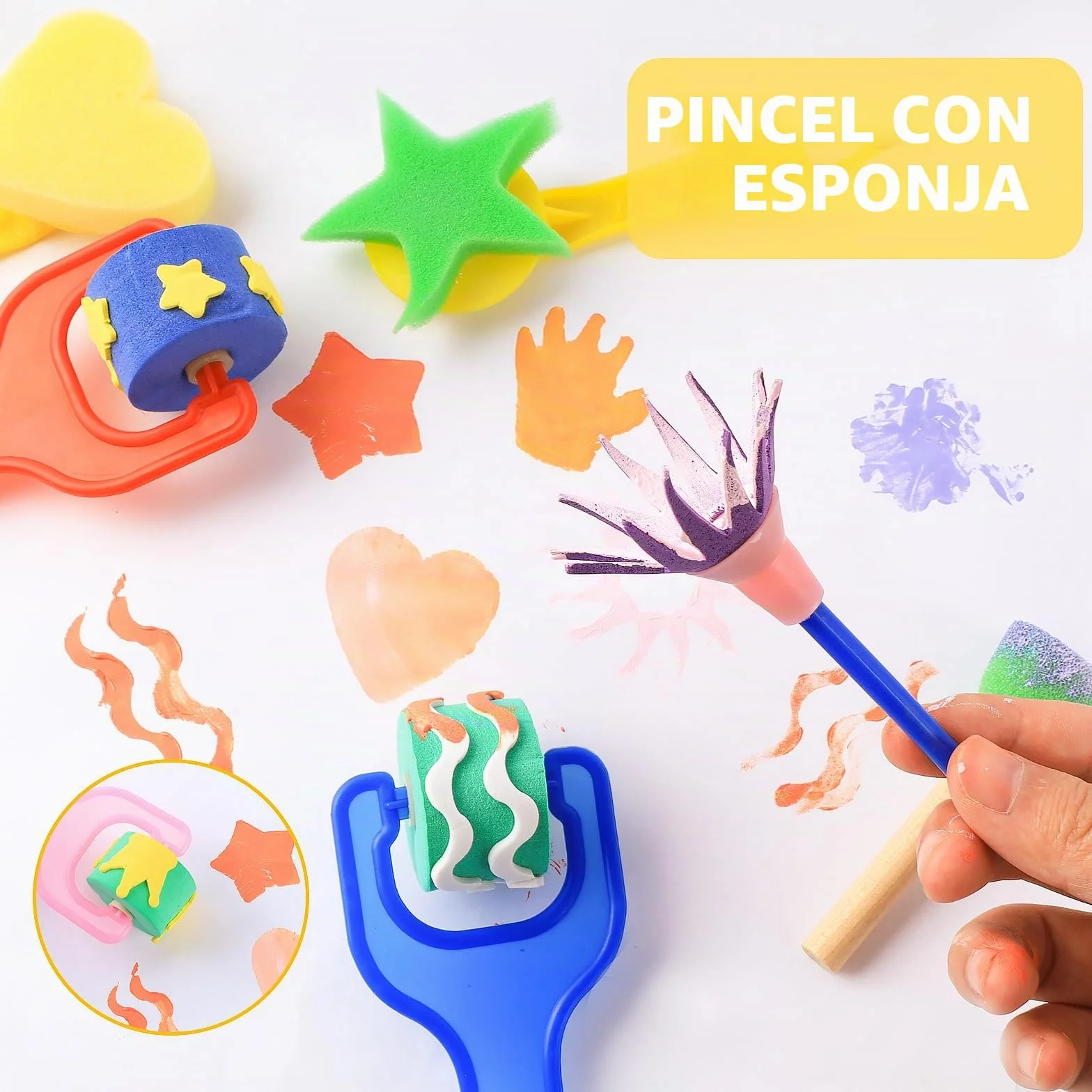 Esponja Pintura Cepillos Kit 30 Piezas Reutilizable Rollo Papel Pintar Pinceles Niños
