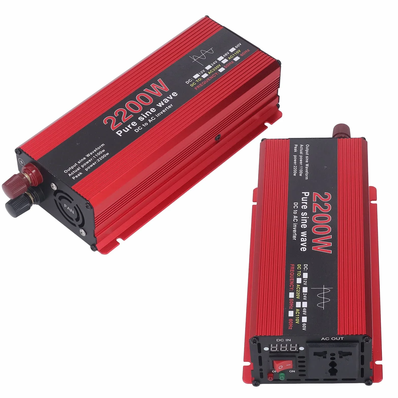 Inversor de Onda Sinusoidal, Inversor Solar de bajo Ruido de 2200 W CC 12 V a CA 220 V Protección de Circuito para Uso Doméstico