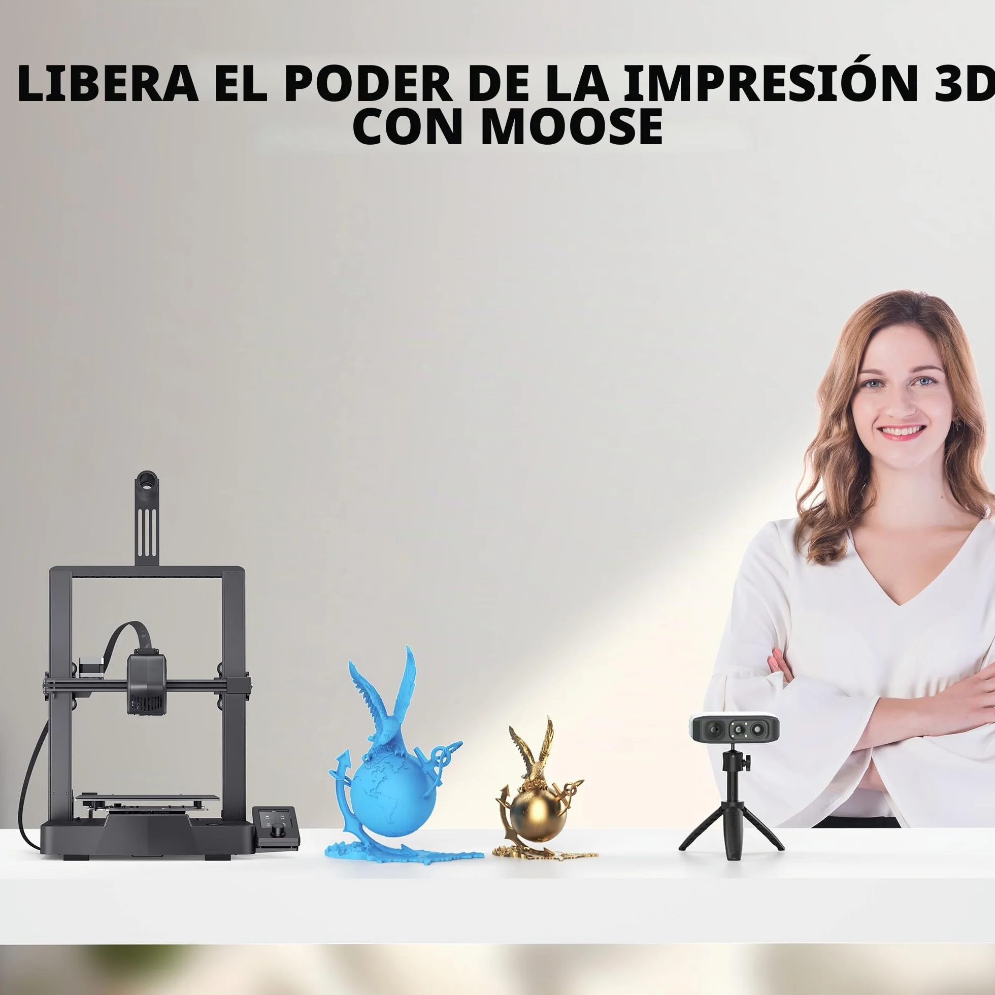 Escáner 3D para impresión 3D, escáner de modelos 3D portátil con precisión de alto detalle de 0,05 mm, velocidad de escaneo de 10 FPS, lentes antivibración, paquete estándar Moose Lite