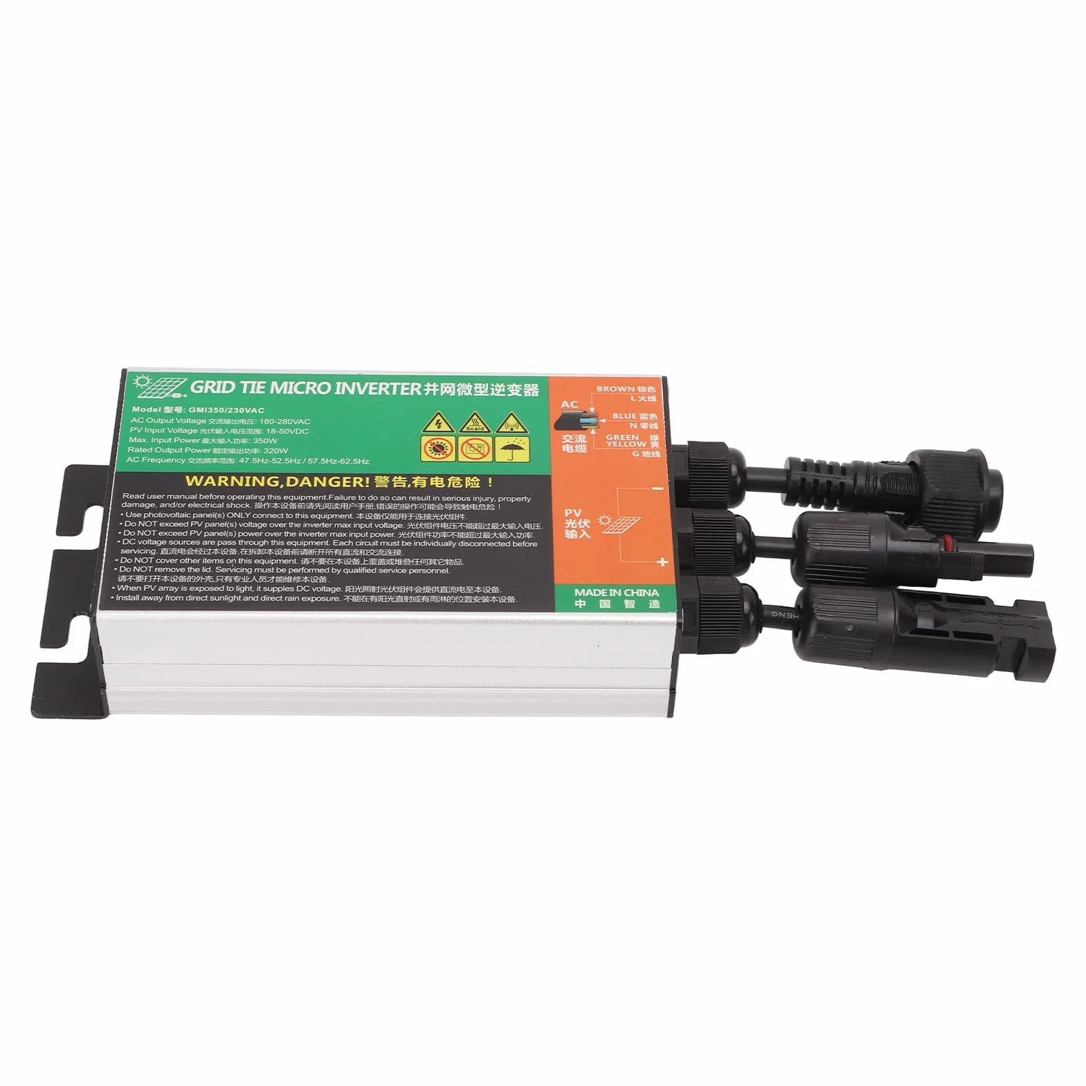 DEWIN Microinversor Solar Conectado a Red Aleación de Aluminio MPPT Inversor de Onda Sinusoidal IP55 Conectado a Red para Pequeños Sistemas Solares (350W 230V)