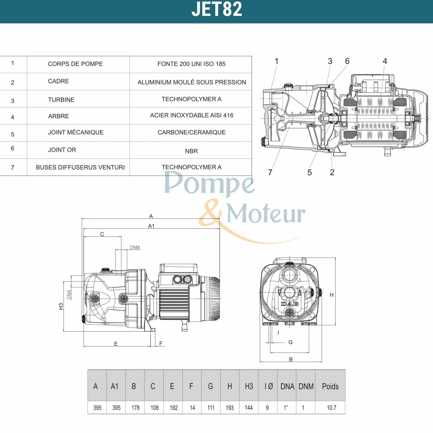 DAB Jet 82 M – Eléctrico Bomba autoaspirante centrifugado a casa 0,6 KW monofásico (102660020)