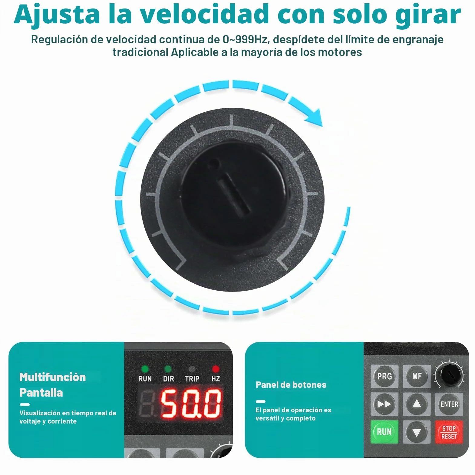 7.5KW Variador de Frecuencia Trifasico 380V VFD Trifásico Entrada Salida 380V Convertidor de frecuencia en máquinas herramienta CNC Trifásicas Trituradoras etc (con cable de extensión)