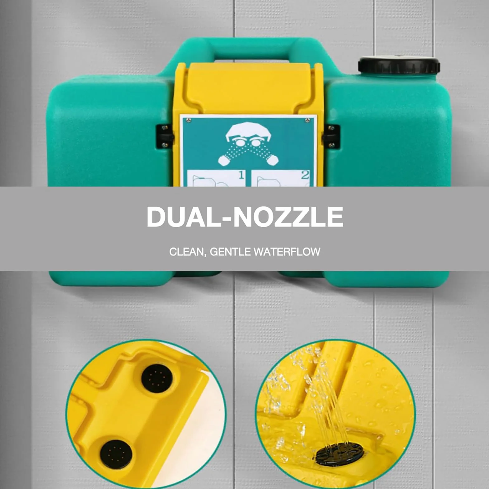 Estación lavaojos de emergencia, estación lavaojos portátil, kit de lavado de ojos montado en la pared for emergencias, diseño integrado de doble boquilla de gran capacidad de 8 gal/30 l