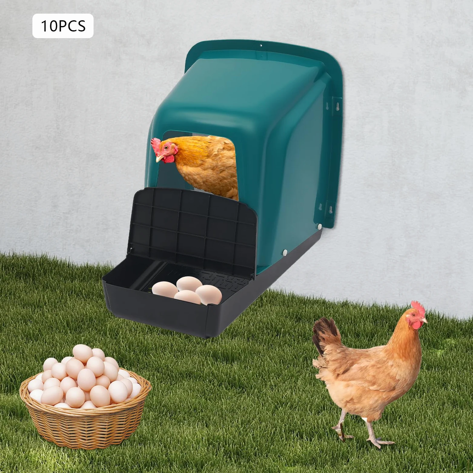 Nido de pollo, de plástico, 10 unidades, con bandeja de huevos, para gallinero, suelo inclinado, nido de aves – accesorios de gallinero, fácil limpieza