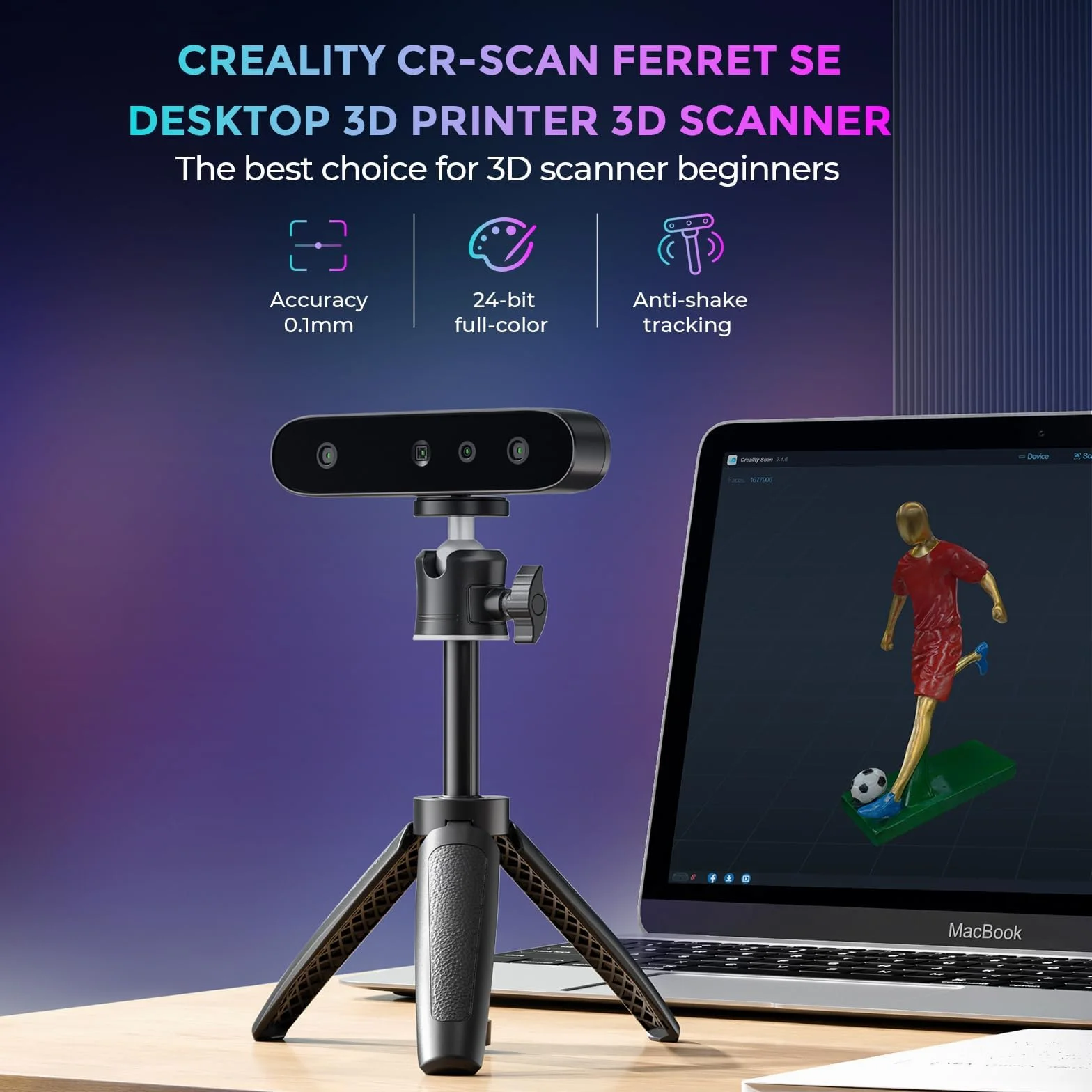 Creality CR-Ferret SE - Escáner 3D de 0,1 mm de alta precisión, escáner 3D de escritorio, rango de escaneo flexible, antivibración, escaneo rápido a todo color de 24 bits para Mac Windows