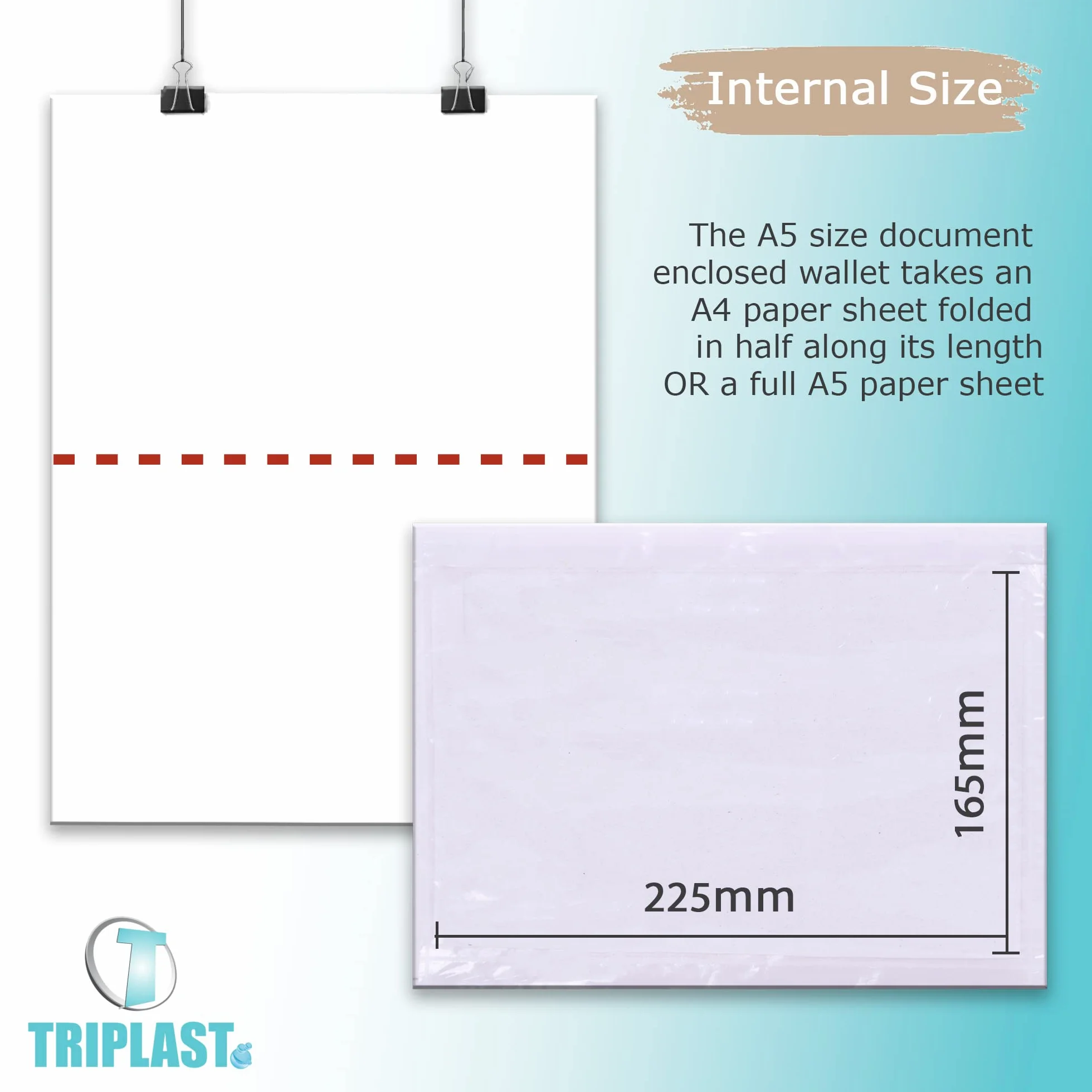 Triplast Cartera plana para documentos 200 x A5 (225 x 165 mm) sobres transparentes despegables y sellados